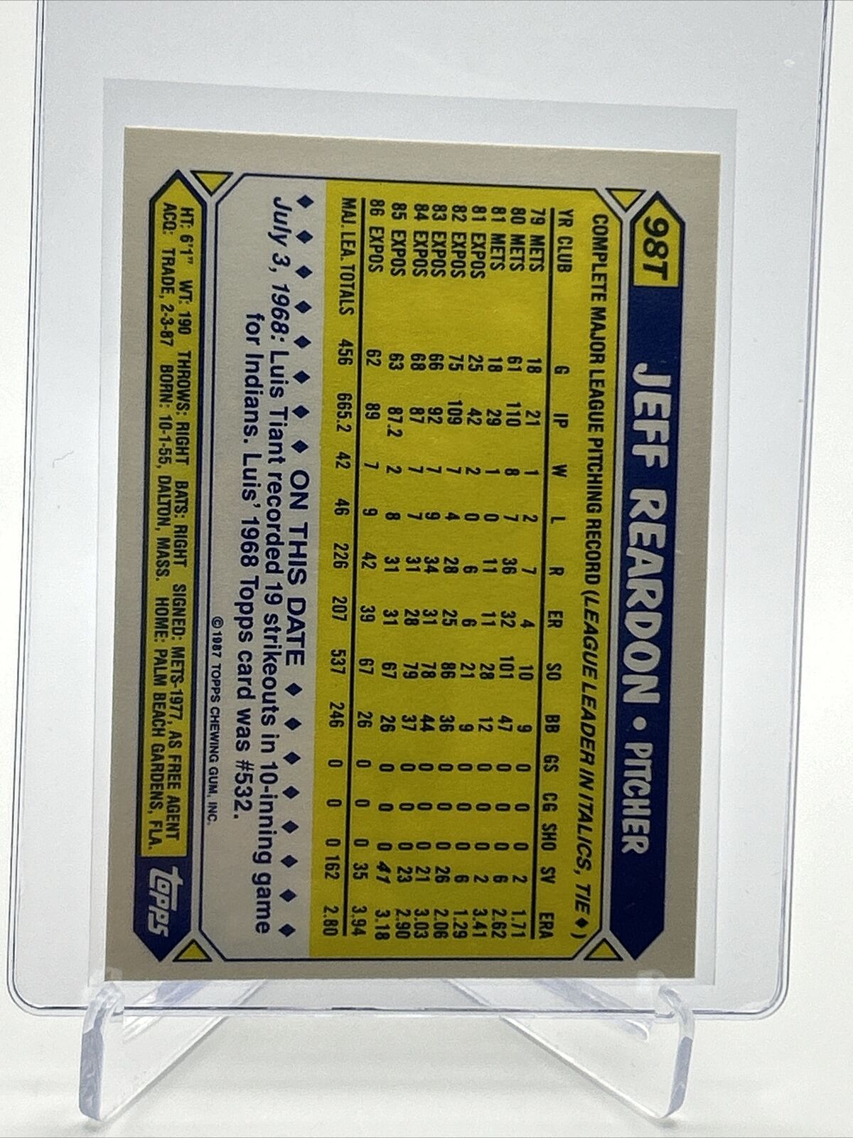1987 Topps Traded TIFFANY Jeff Reardon Baseball Card #98T NM-MT FREE SHIPPING