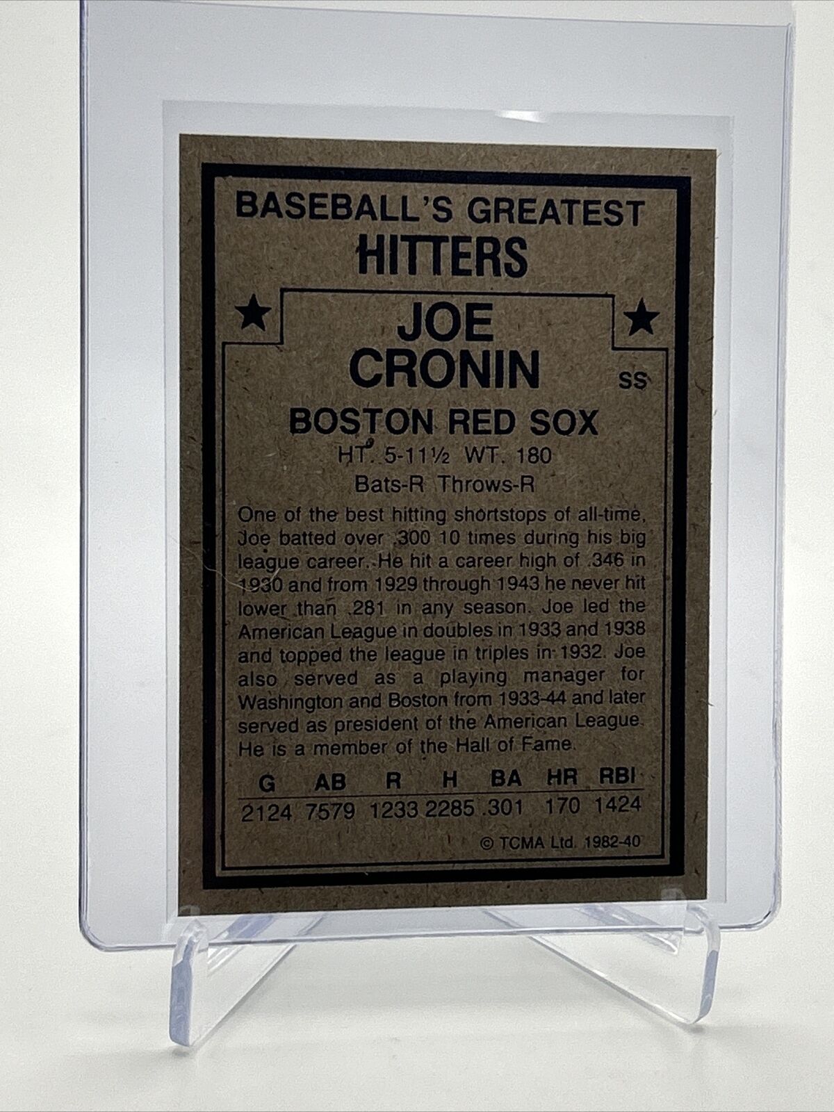 1982 TCMA Greatest Hitters Joe Cronin Baseball Card #40 Mint FREE SHIPPING