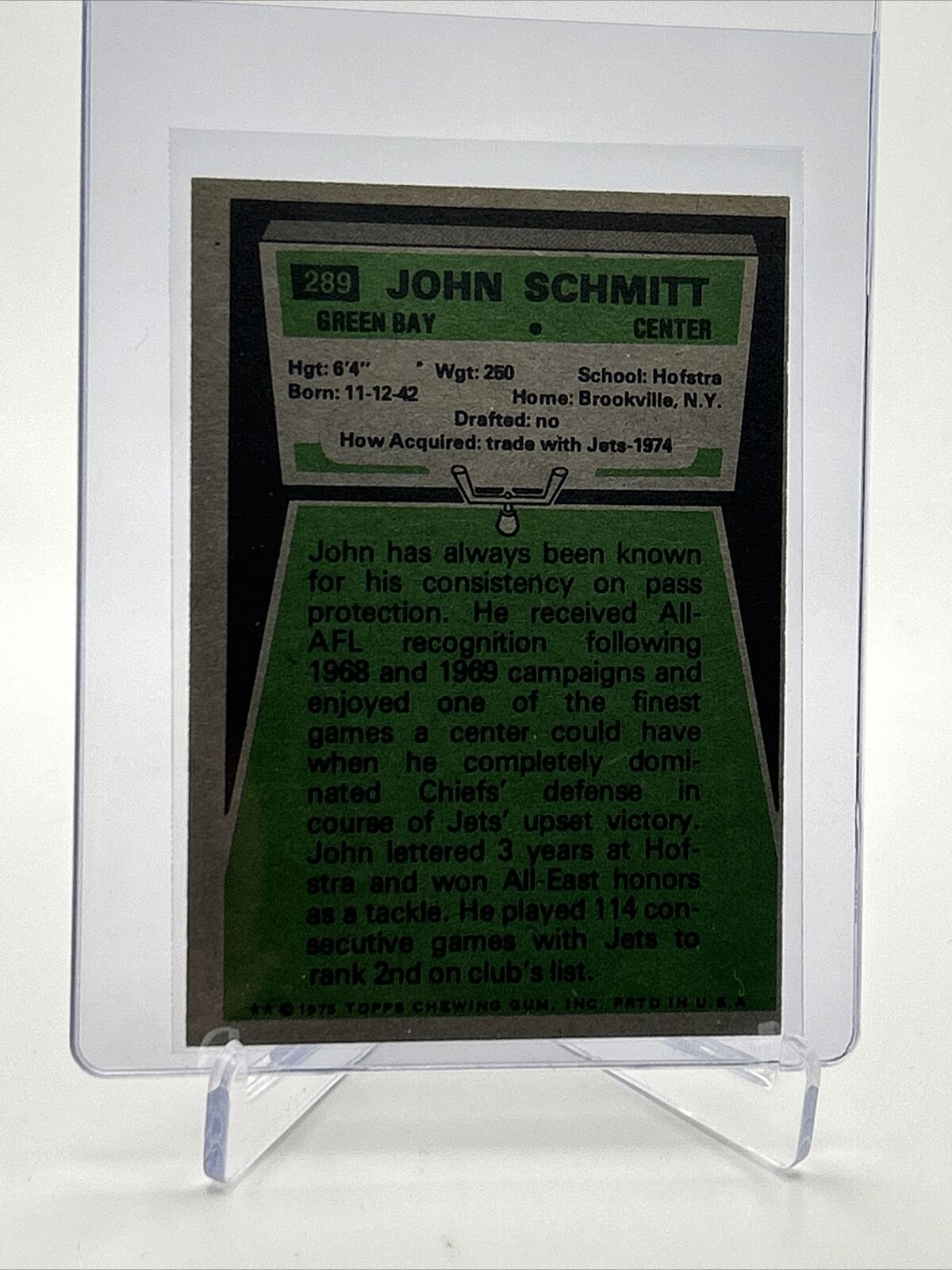 1975 Topps John Schmitt Football Card #289 EX Quality FREE SHIPPING
