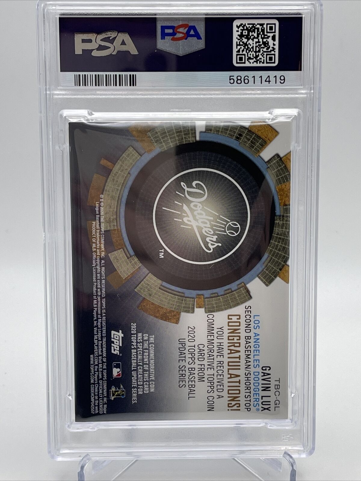 2020 Topps Update Coin Cards Relics Gavin Lux Baseball Card #TBCGL PSA 9
