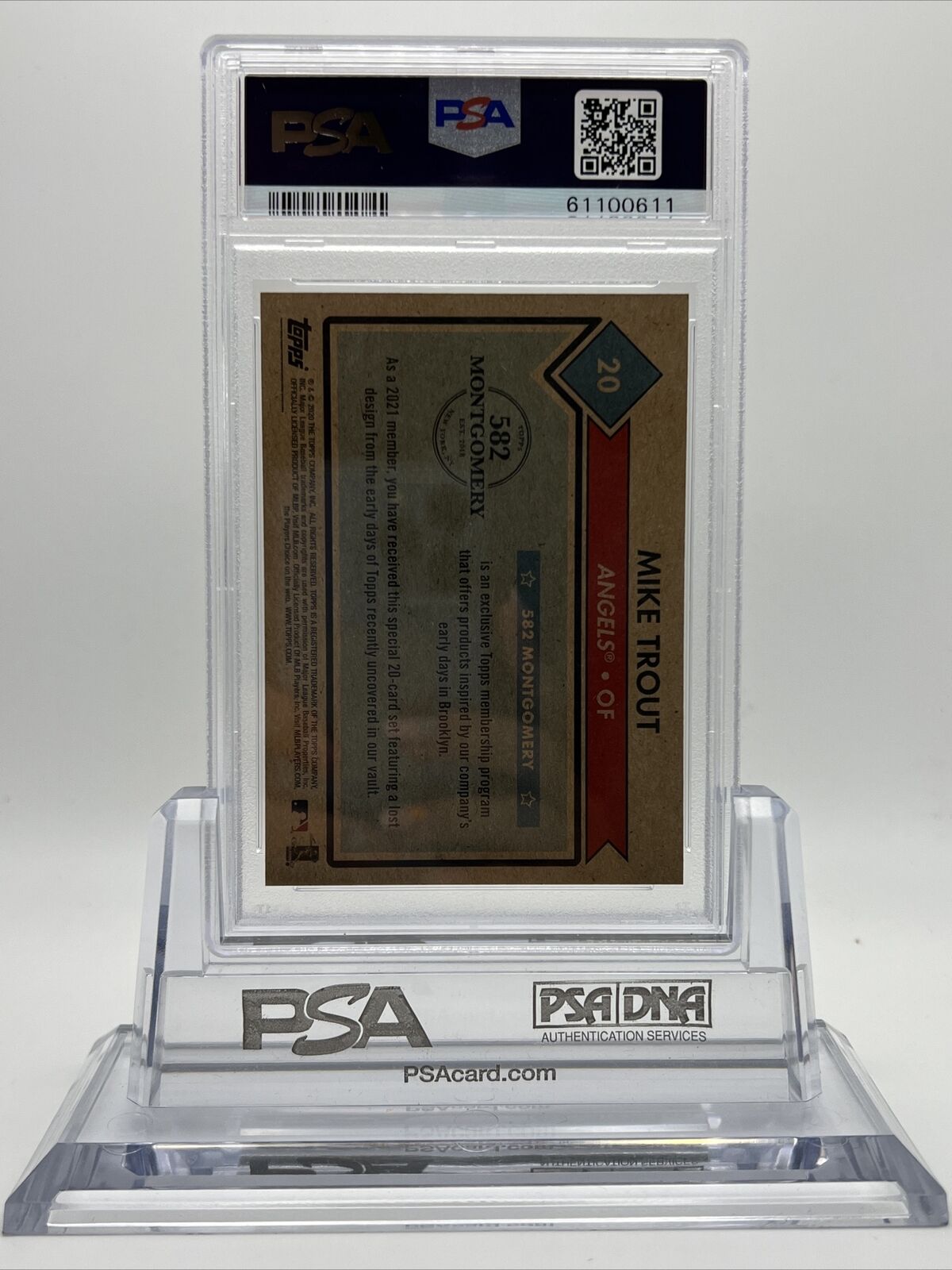 2021 Topps 582 Montgomery Club Set 1 Mike Trout Baseball Card #20 PSA 10