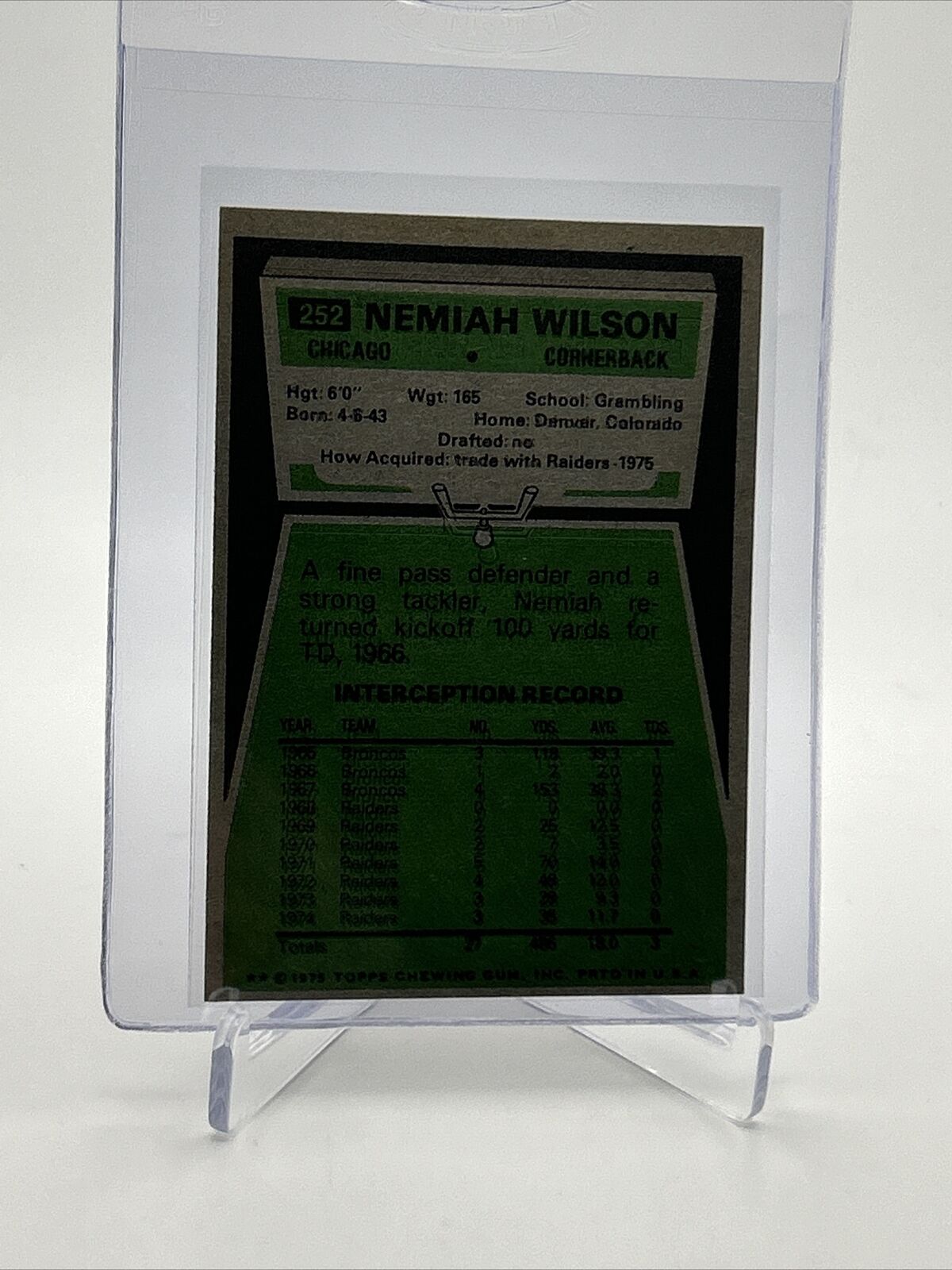 1975 Topps Nemiah Wilson Football Card #252 NM Quality FREE SHIPPING