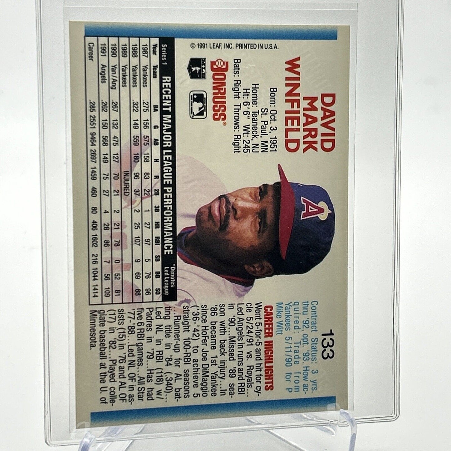 1992 Donruss Dave Winfield Baseball Card #133 Mint FREE SHIPPING