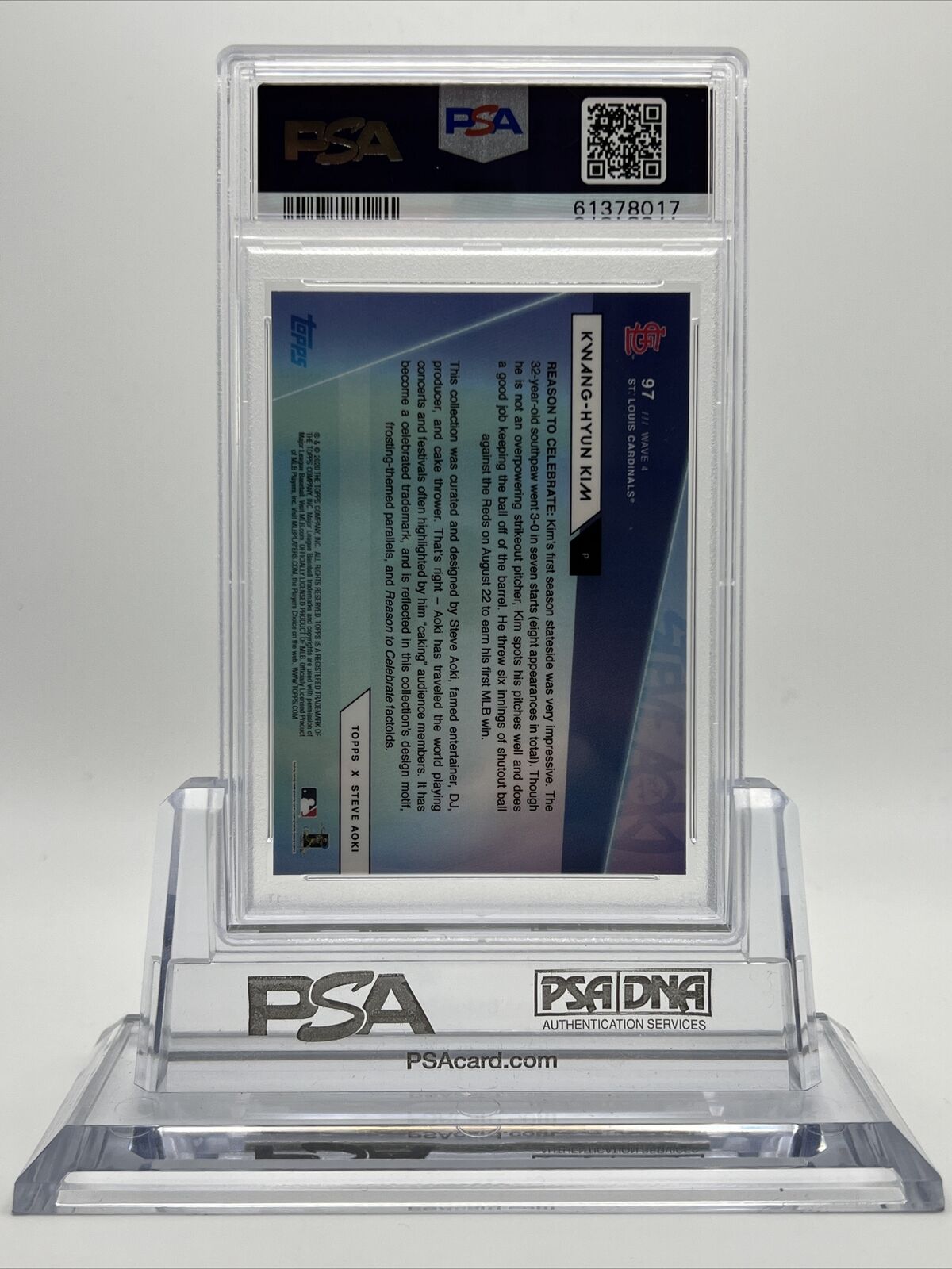 2020 Topps X Steve Aoki Kwang-Hyun Kim Rookie Baseball Card #97 PSA 10