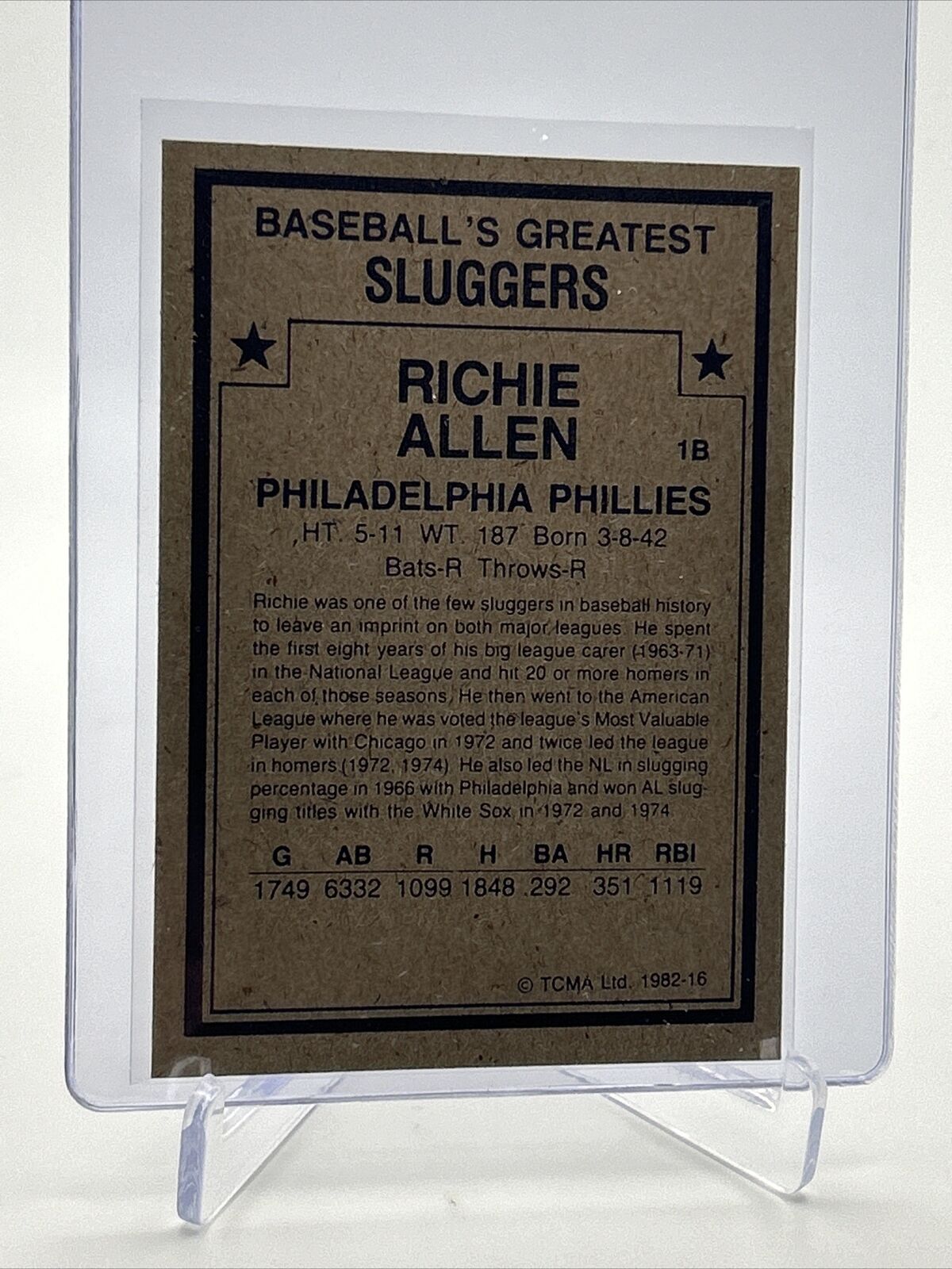 1982 TCMA Greatest Sluggers Richie Allen Baseball Card #16 Mint FREE SHIPPING