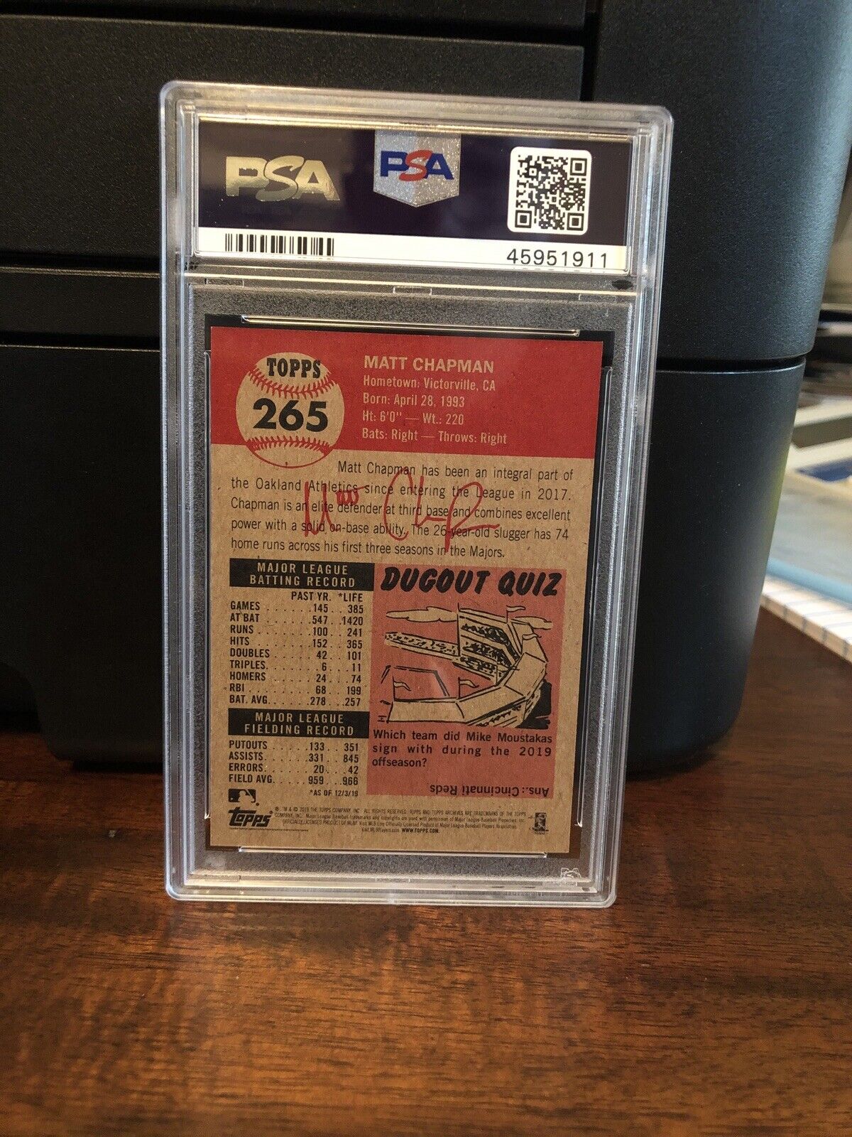 2019 Topps Living Set Matt Chapman Baseball Card #265 PSA 10 Gem Mint