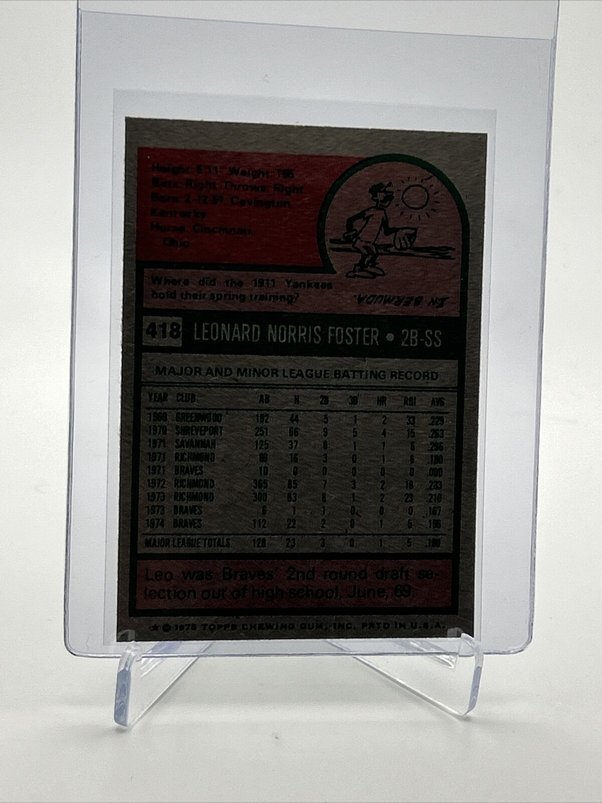 1975 Topps Leo Foster Baseball Card #418 NM Quality FREE SHIPPING