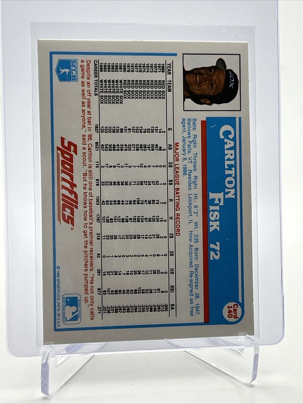 1987 Sportflics Carlton Fisk Baseball Card #140 Mint FREE SHIPPING