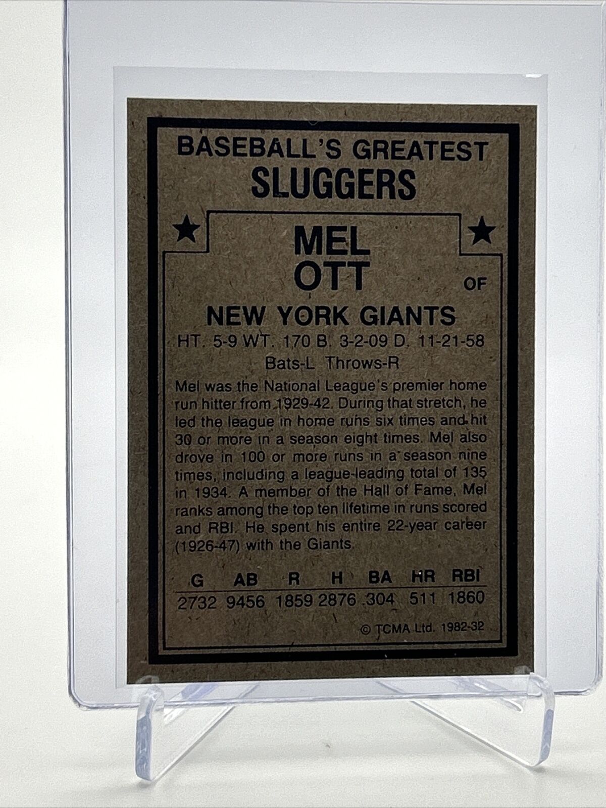 1982 TCMA Greatest Sluggers Mel Ott Baseball Card #32 Mint FREE SHIPPING