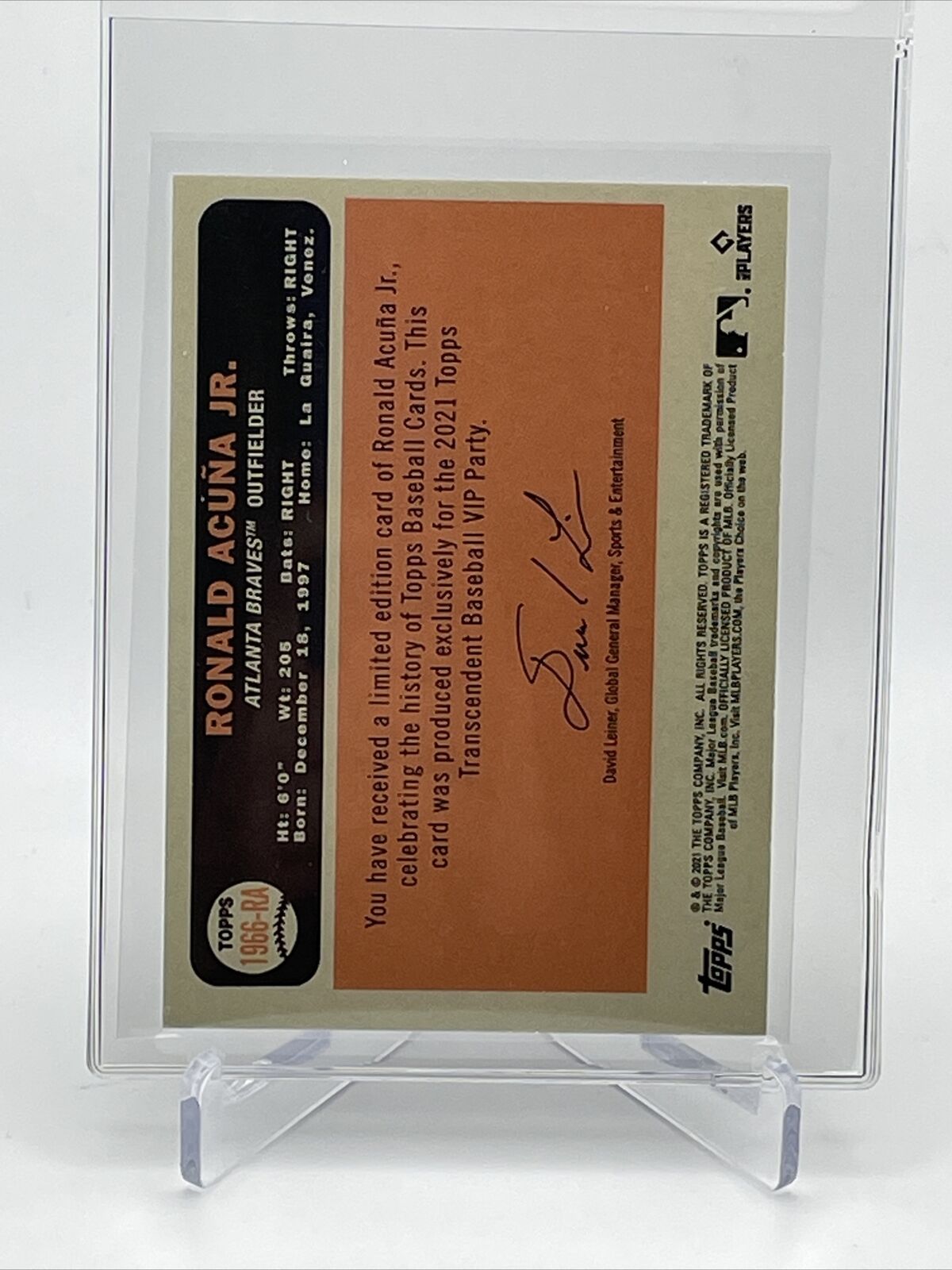 2021 Topps Transcendent Ronald Acuna Jr Baseball Card #1966-RA 23/95 1966 Topps