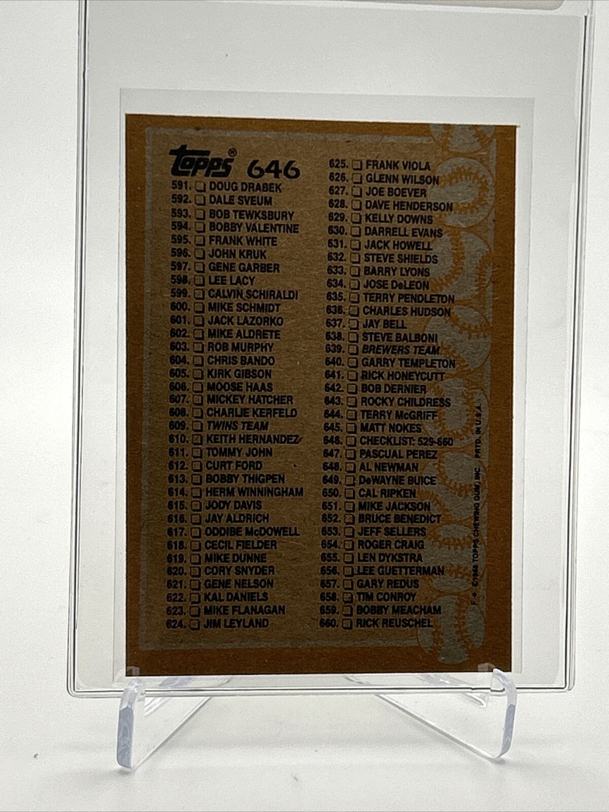1988 Topps Checklist: 529-660 Baseball Card #646 Mint FREE SHIPPING