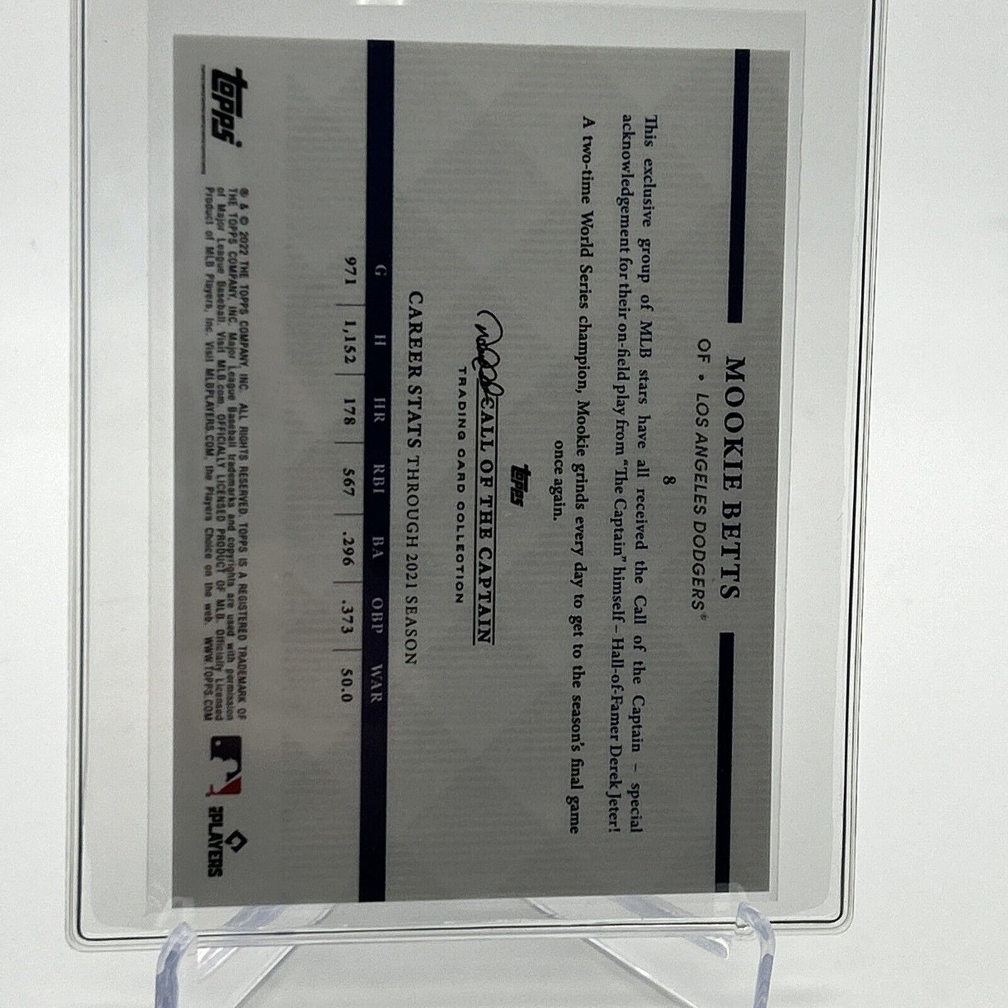 2022 Topps x Derek Jeter Mookie Betts Baseball Card #8 Mint FREE SHIPPING