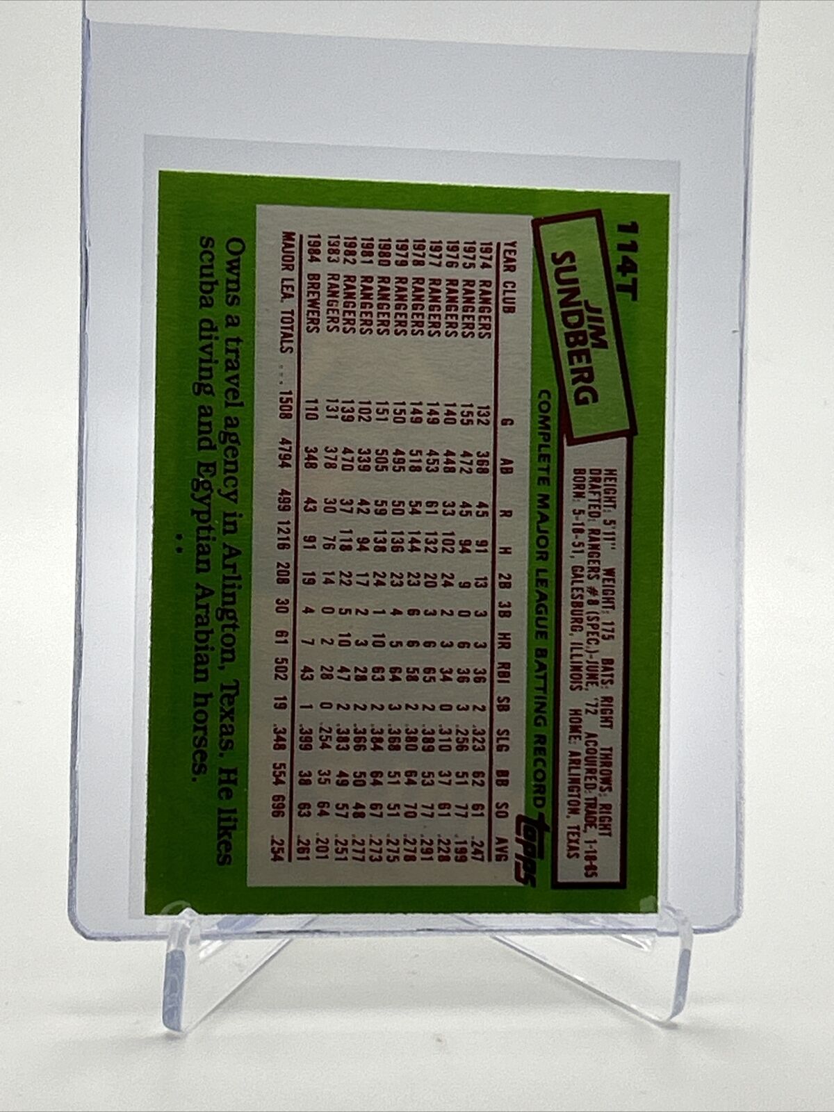 1985 Topps Traded Jim Sundberg Baseball Card #114T NM-MT FREE SHIPPING