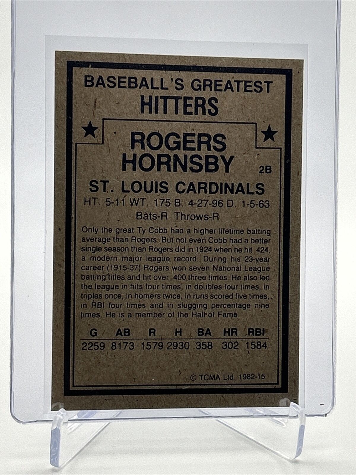 1982 TCMA Greatest Hitters Rogers Hornsby Baseball Card #15 Mint FREE SHIPPING