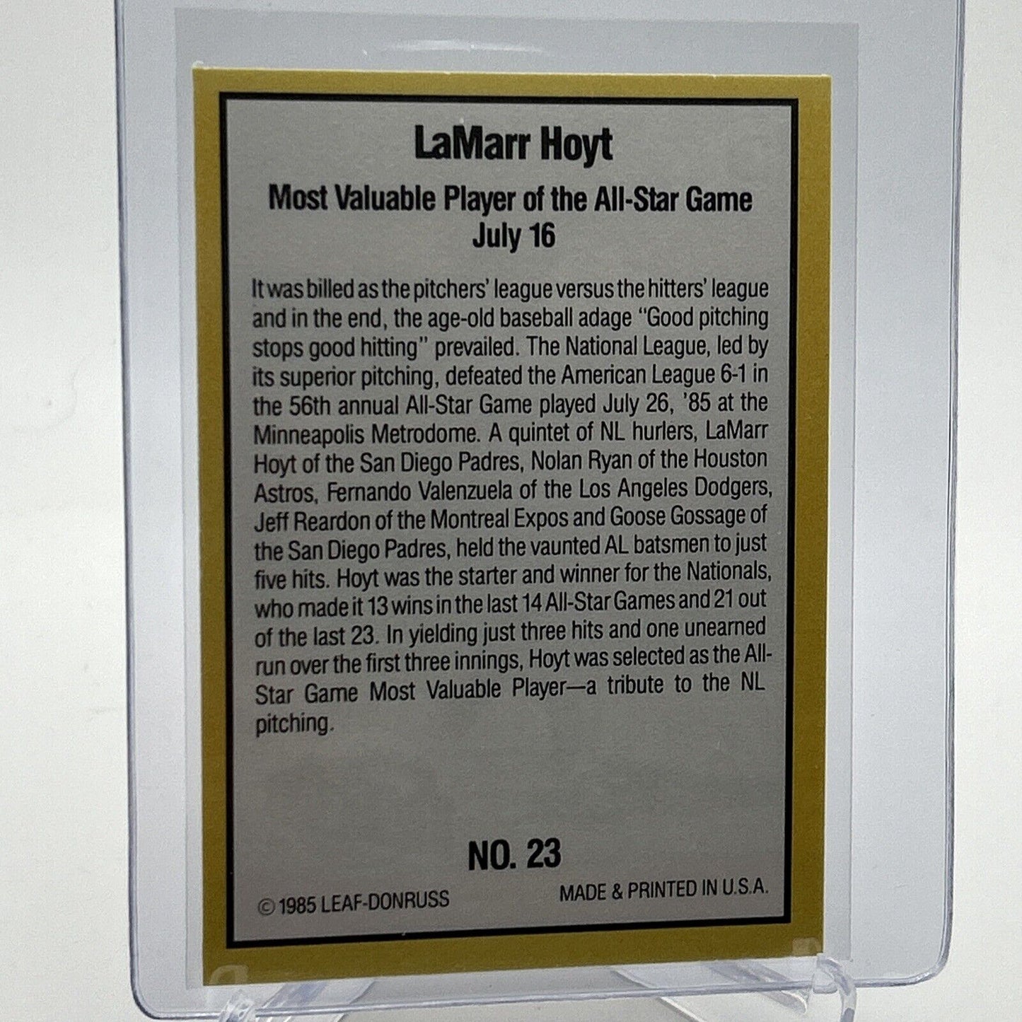 1985 Donruss Highlights LaMarr Hoyt Baseball Card #23 NM-MT FREE SHIPPING