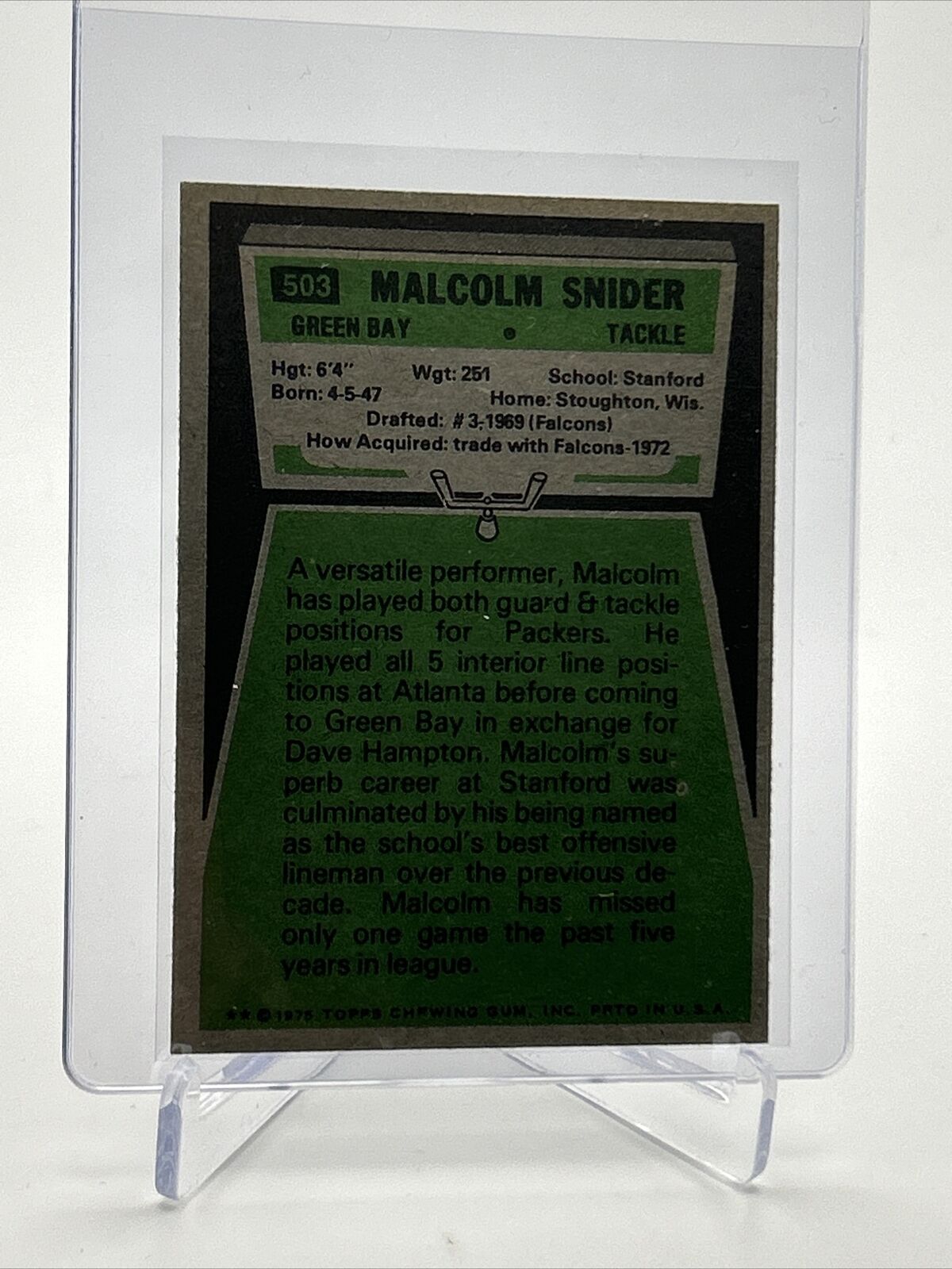 1975 Topps Malcolm Snider Football Card #503 NM Quality FREE SHIPPING