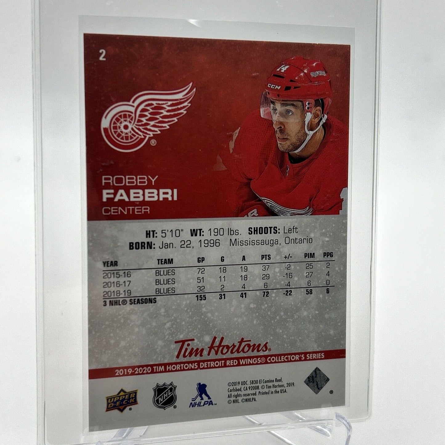 2019-20 Upper Deck Tim Hortons Robby Fabbri Hockey Card #2 Mint FREE SHIPPING