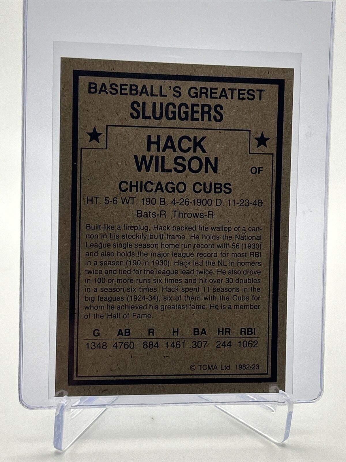 1982 TCMA Greatest Sluggers Hack Wilson Baseball Card #23 Mint FREE SHIPPING