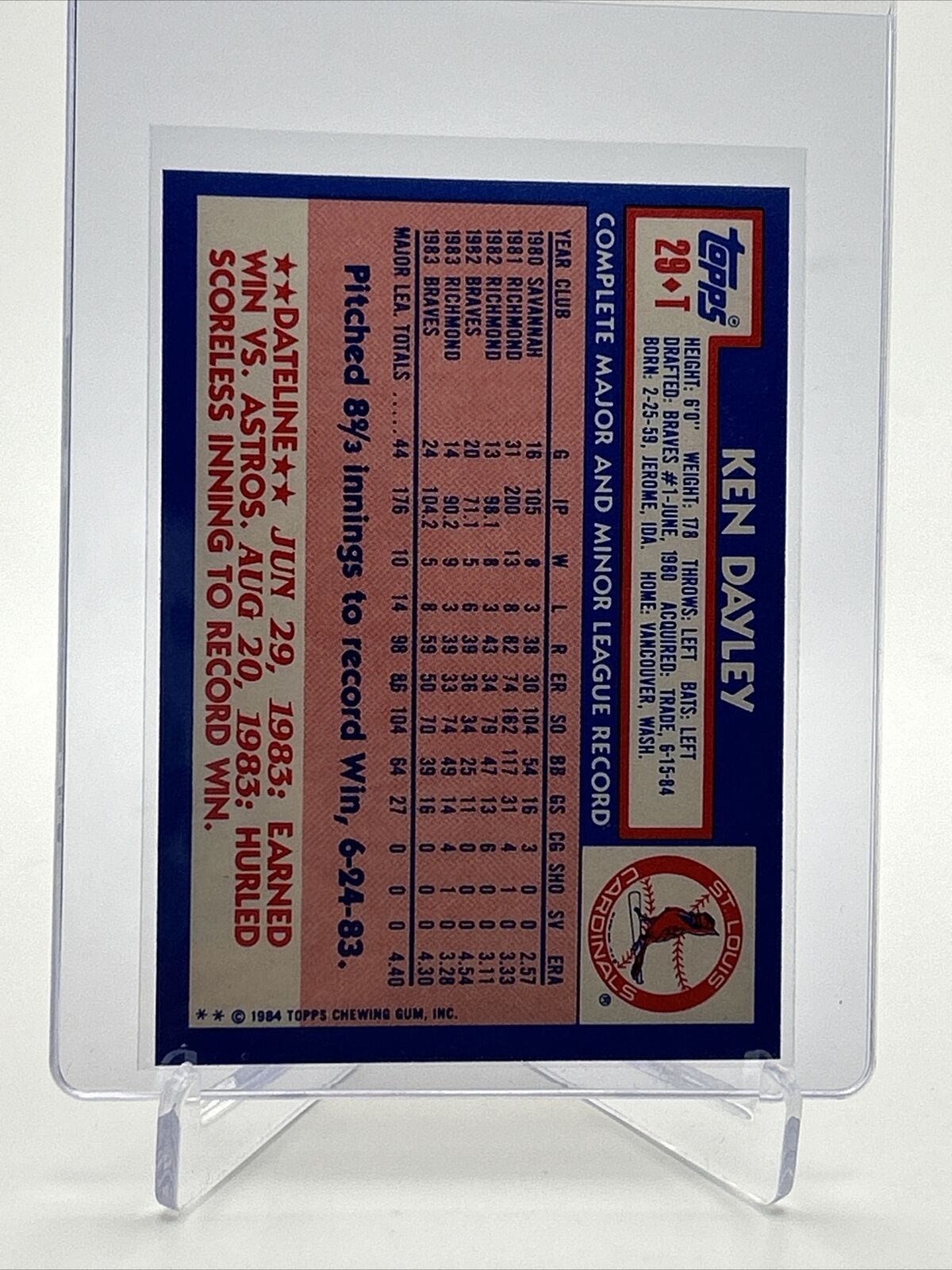 1984 Topps Traded TIFFANY Ken Dayley Card #29T NM-MT FREE SHIPPING