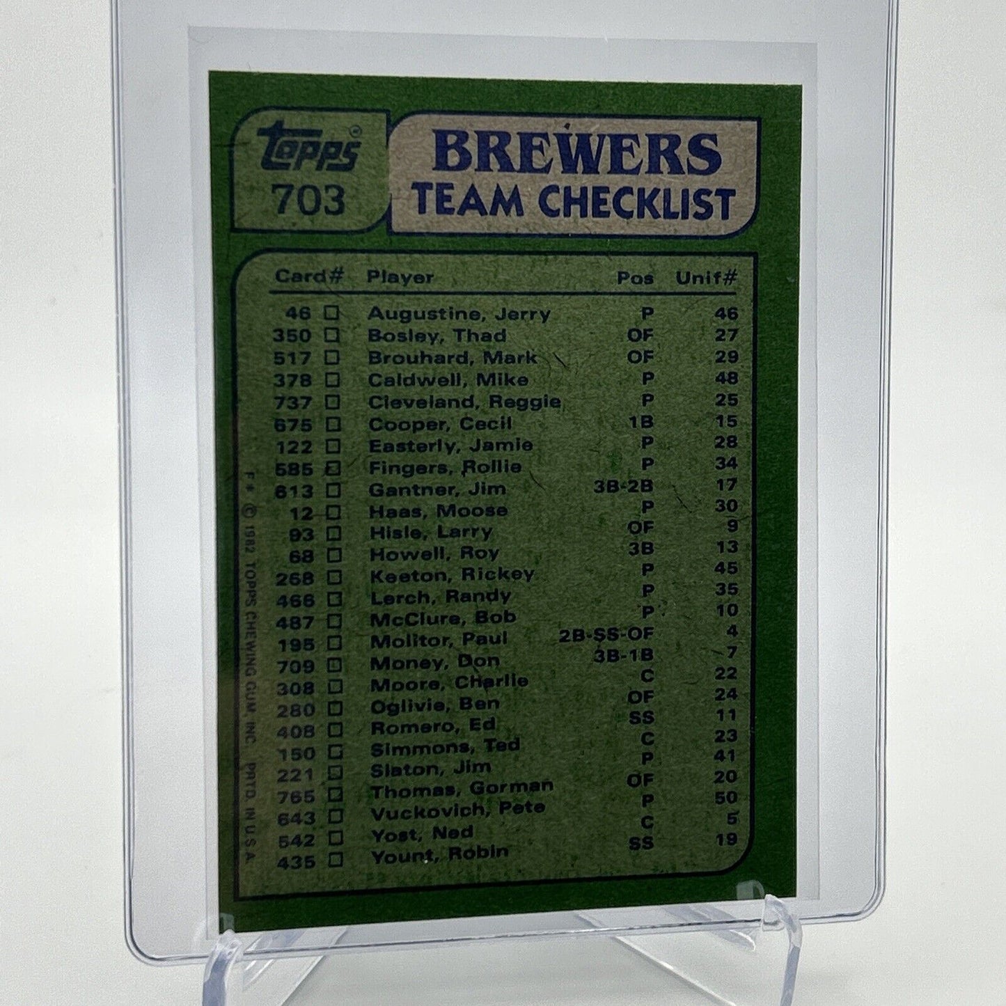 1982 Topps Brewers Leaders/Checklist Baseball Card #703 NM-Mint FREE SHIPPING
