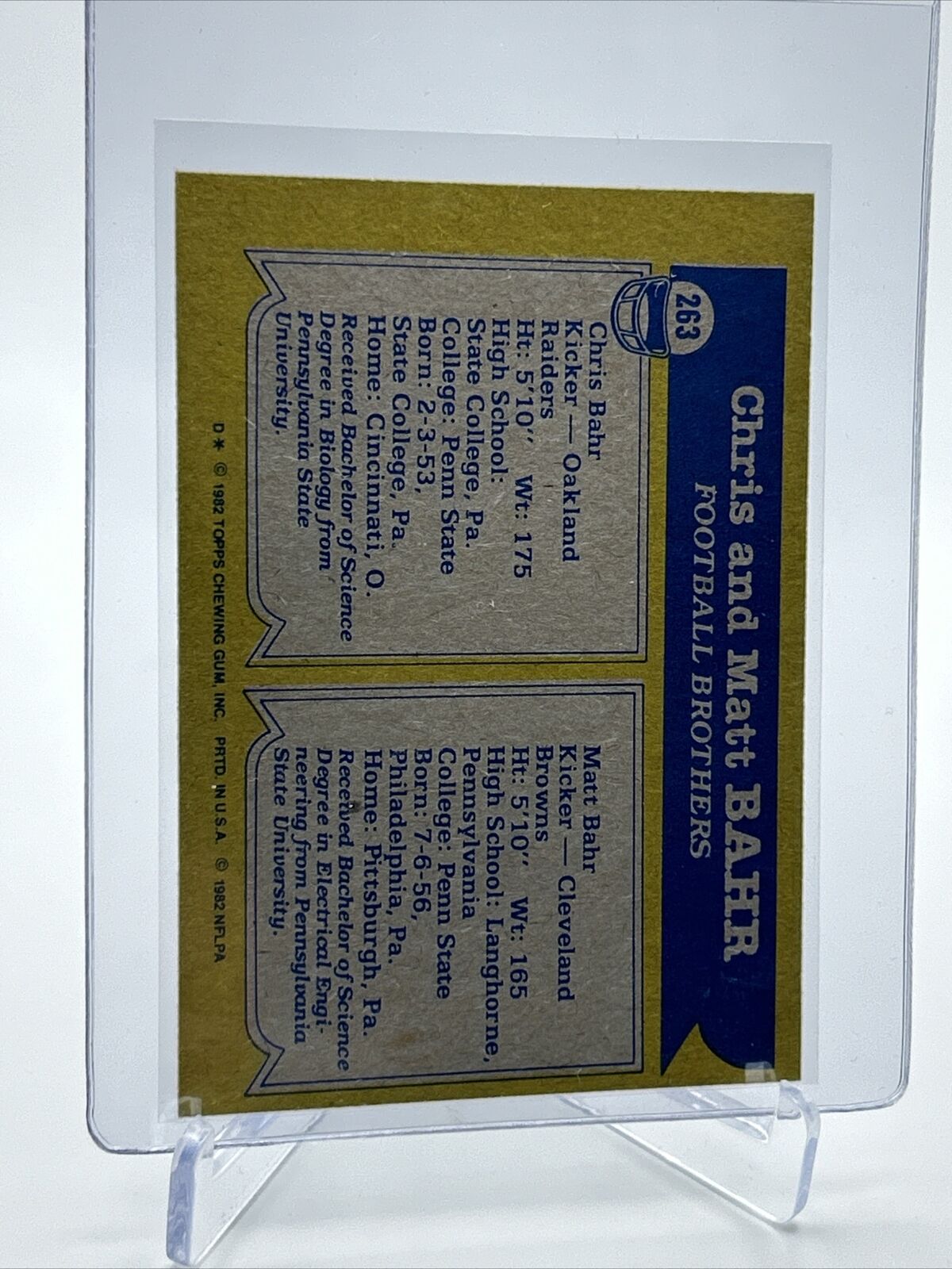 1982 Topps Chris Bahr/Matt Bahr Football Card #263 NM-MT FREE SHIPPING