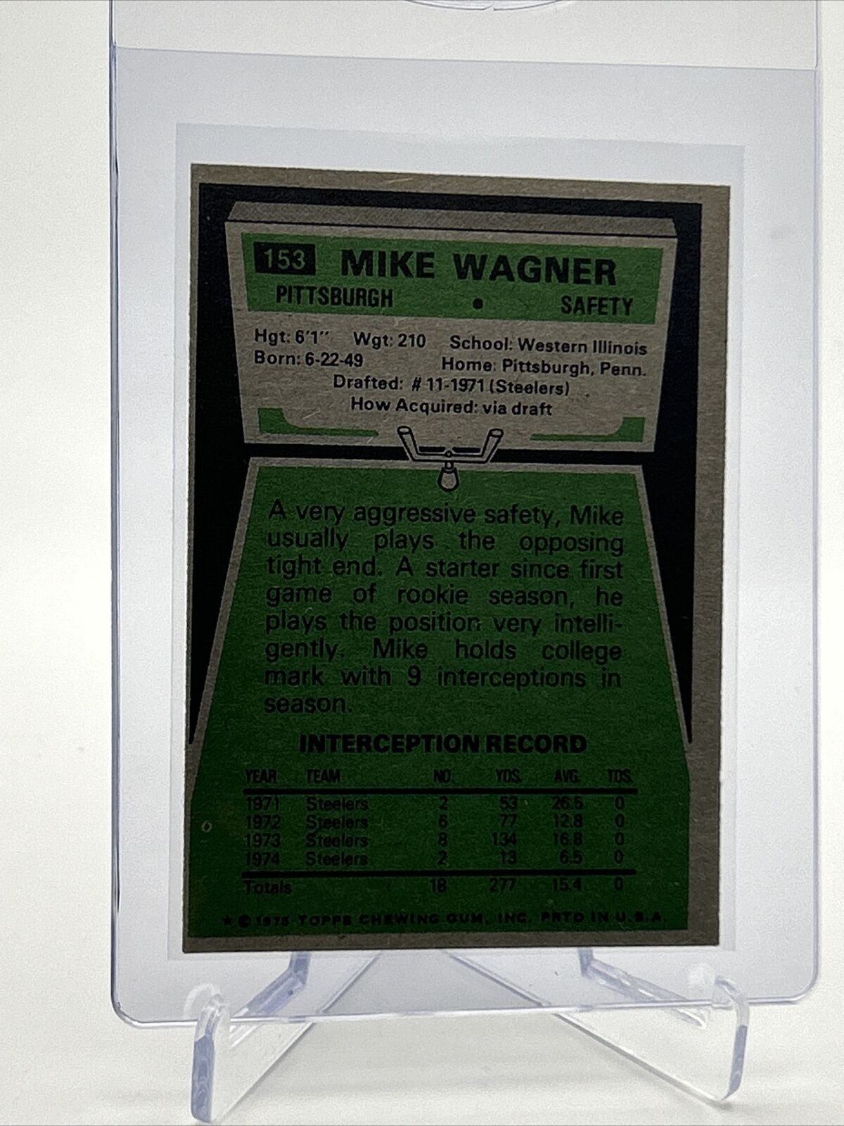 1975 Topps Mike Wagner Football Card #153 NM Quality FREE SHIPPING
