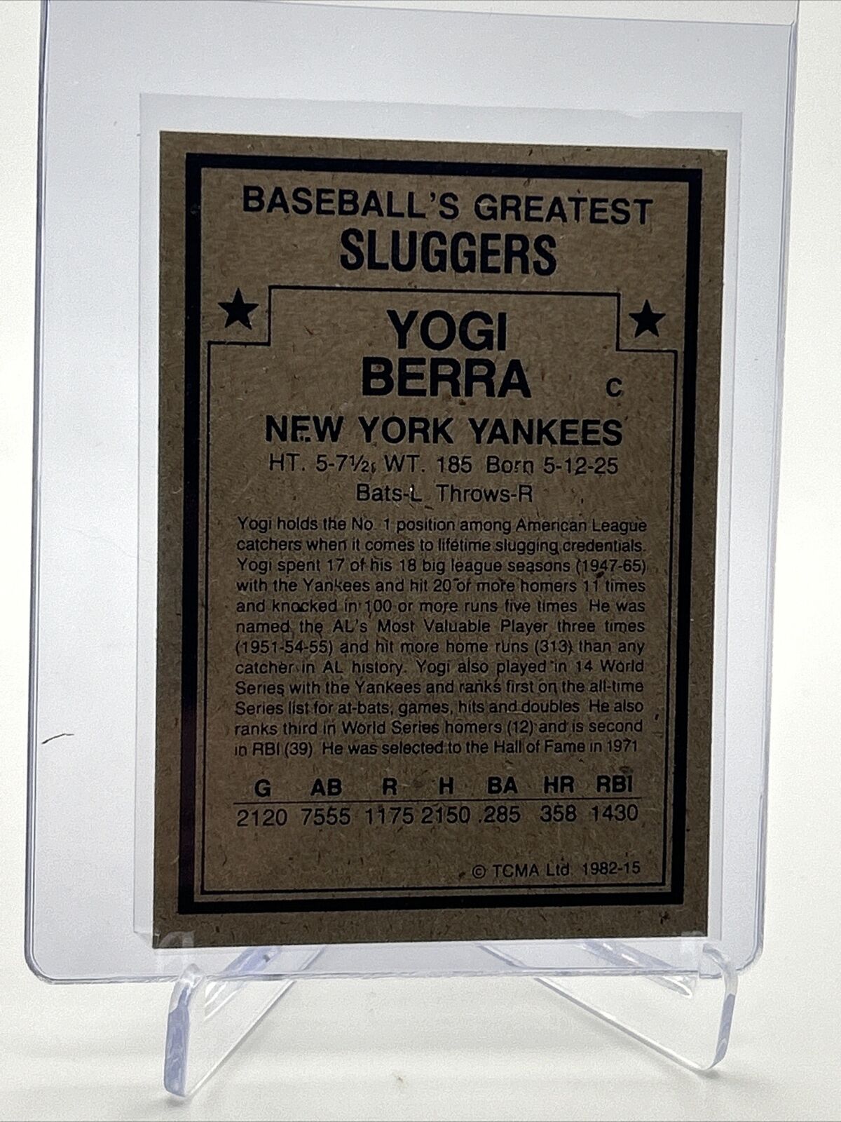 1982 TCMA Greatest Sluggers Yogi Berra Baseball Card #15 Mint FREE SHIPPING