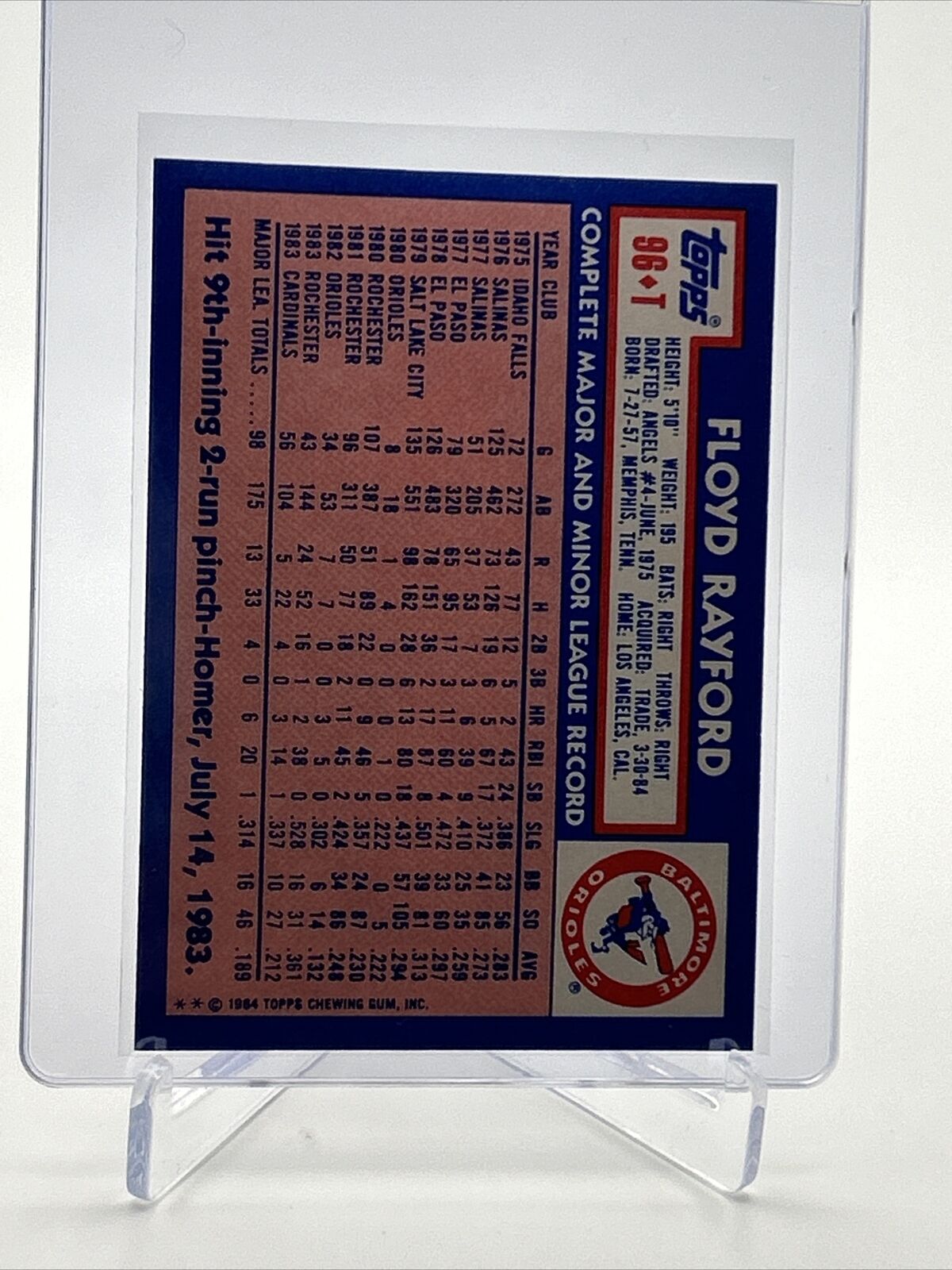 1984 Topps Traded TIFFANY Floyd Rayford Card #96T NM-MT FREE SHIPPING