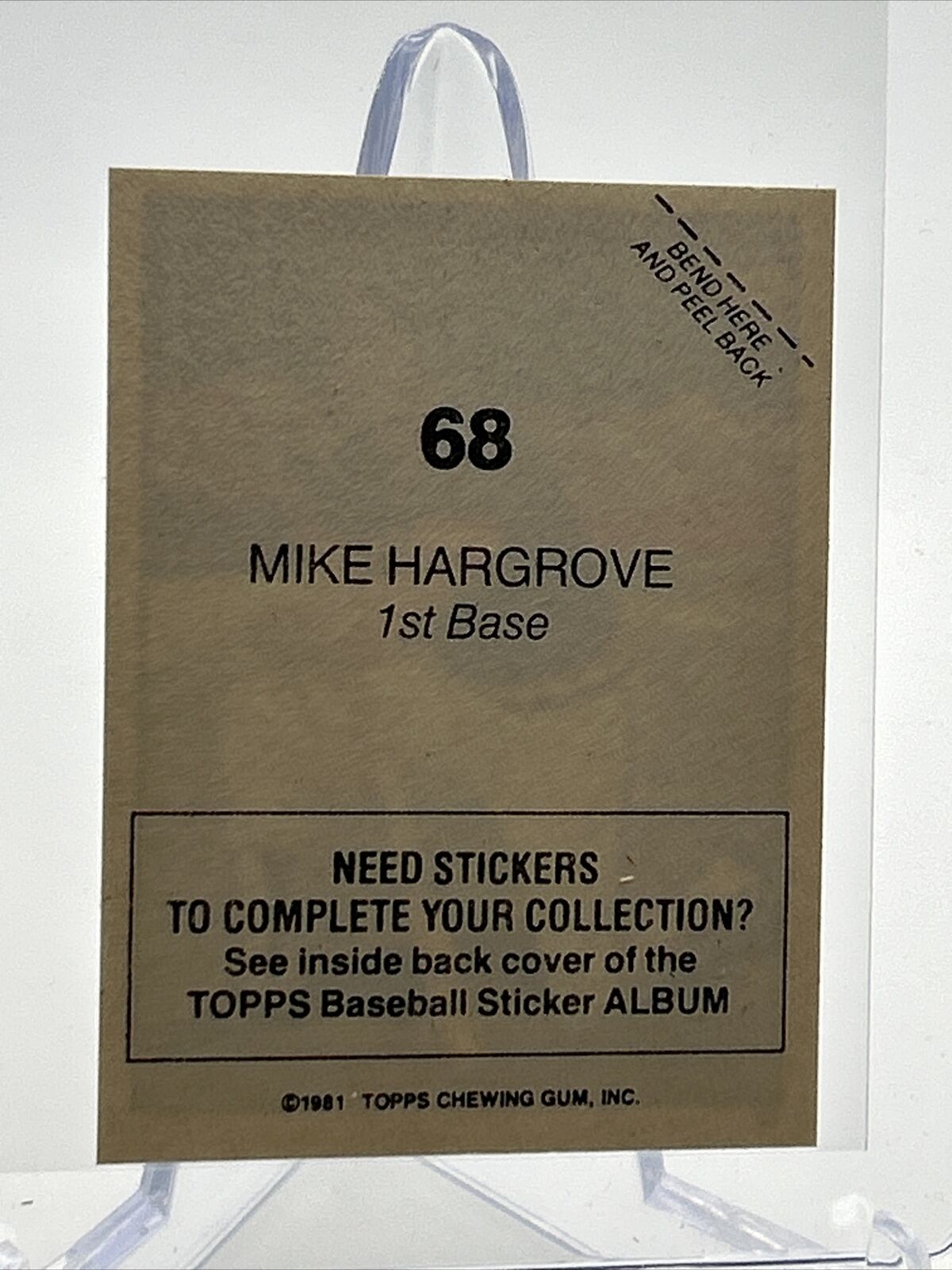 1981 Topps Stickers Mike Hargrove Baseball Card #68 NM-Mint FREE SHIPPING