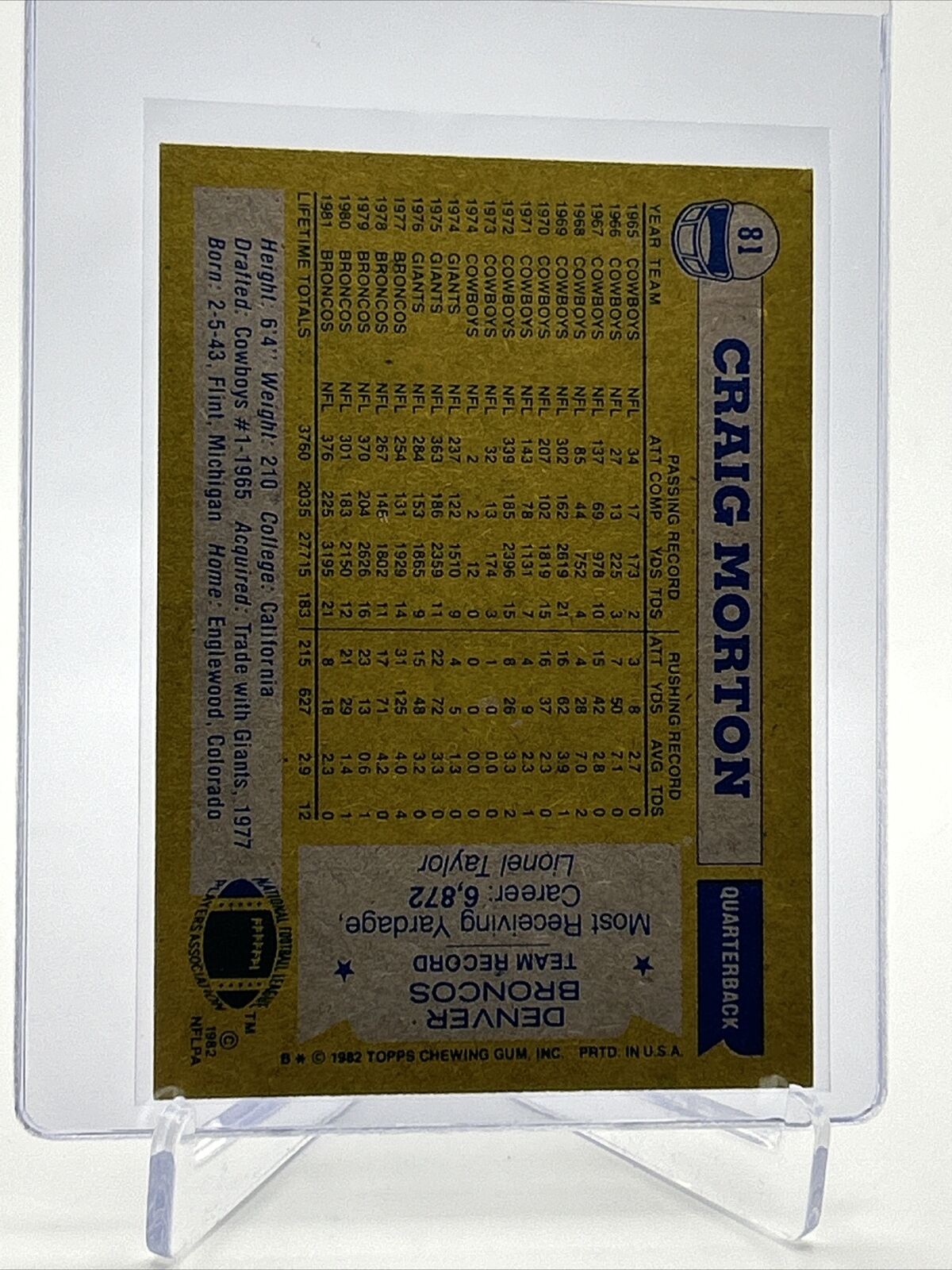 1982 Topps Craig Morton Football Card #81 NM-MT FREE SHIPPING
