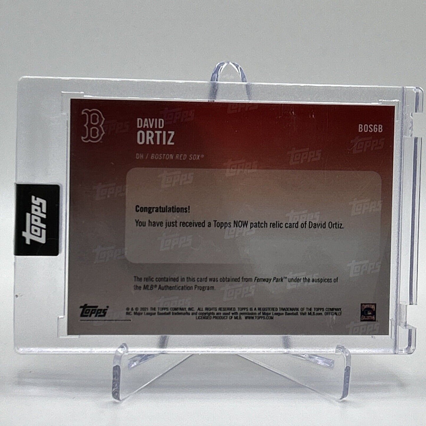 2021 Topps Now David Ortiz Patch Relic Baseball Card #BOS6B 5/10