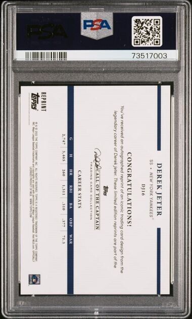 2022 Topps x Derek Jeter 22 Years of Topps FOILBOARD Derek Jeter Card DJ16 PSA 8