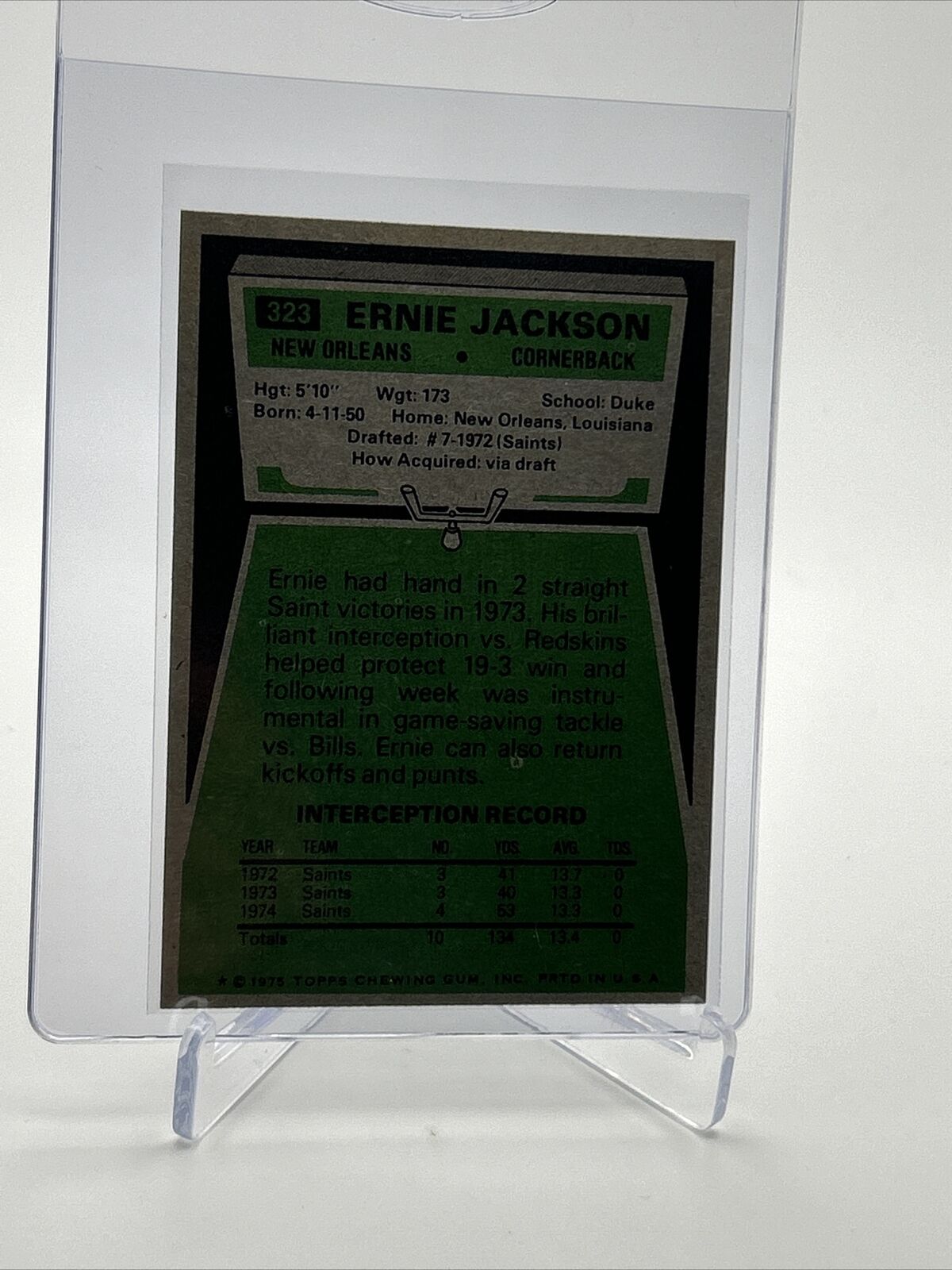 1975 Topps Ernie Jackson Football Card #323 NM Quality FREE SHIPPING