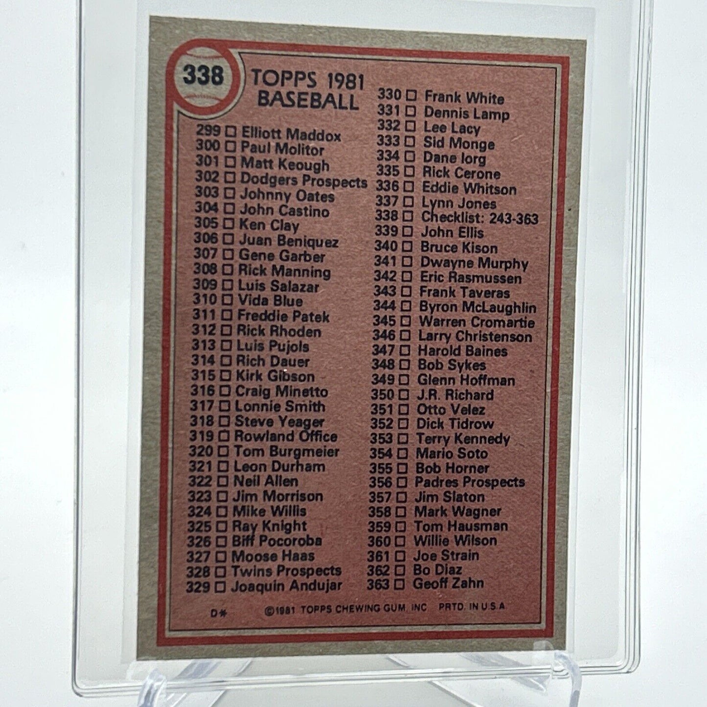 1981 Topps Checklist: 243-363 Baseball Card #338 NM-Mint FREE SHIPPING