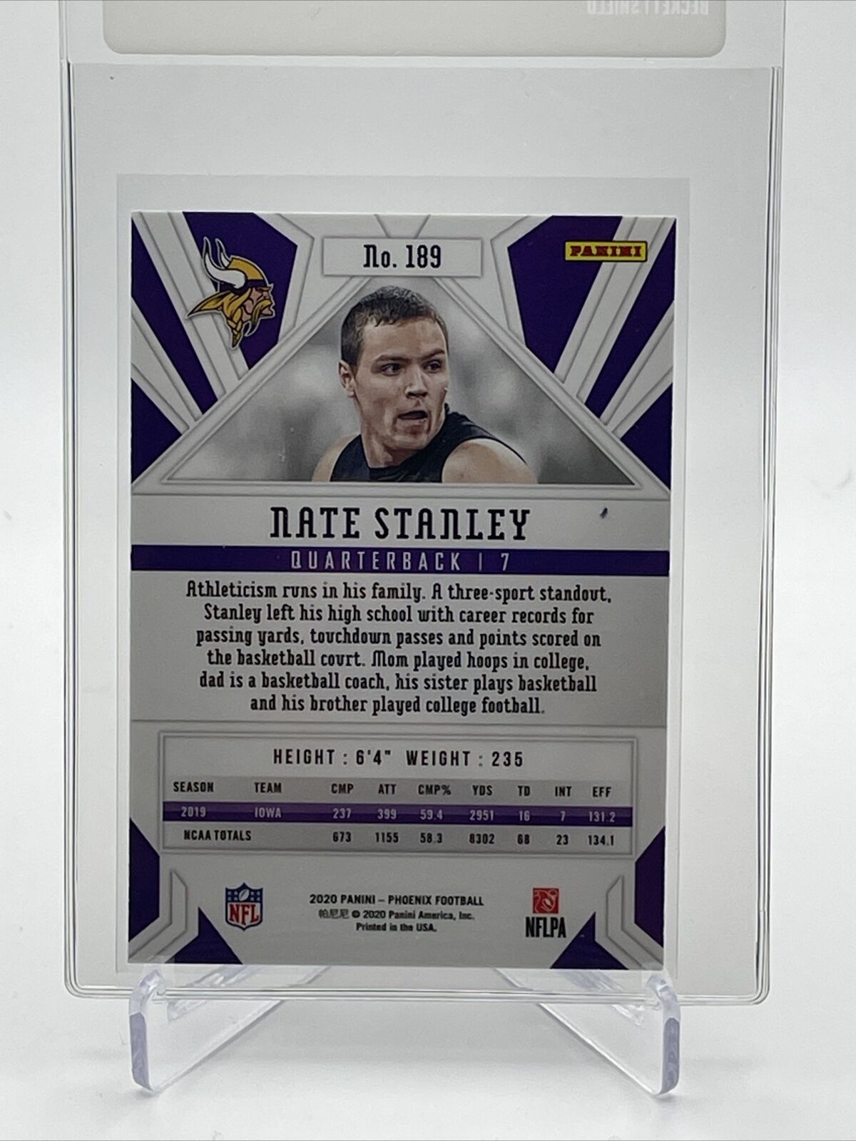 2020 Panini Phoenix FIRE BURST Nate Stanley Rookie #189 Mint FREE SHIPPING