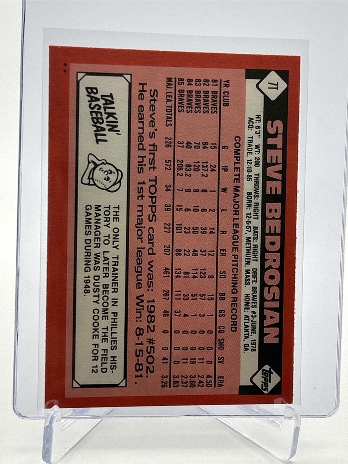 1986 Topps Traded Steve Bedrosian Baseball Card #7T NM-MT FREE SHIPPING