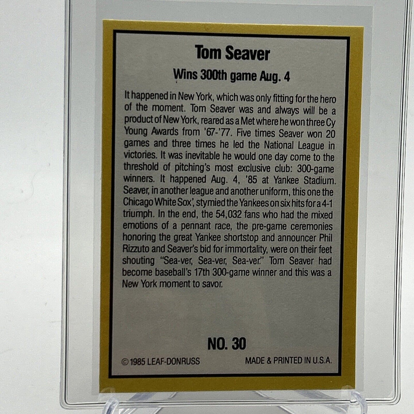 1985 Donruss Highlights Tom Seaver Baseball Card #30 NM-MT FREE SHIPPING
