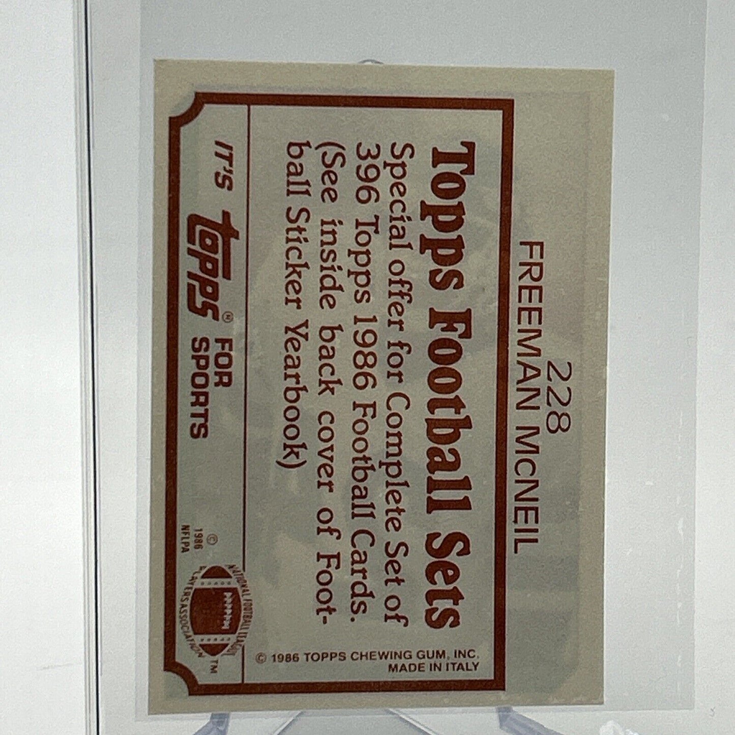 1986 Topps Freeman McNeil Football Sticker Card #228 NM-MT FREE SHIPPING