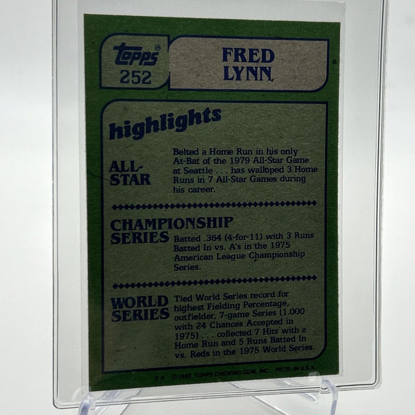 1982 Topps Fred Lynn In Action Baseball Card #252 NM-Mint FREE SHIPPING