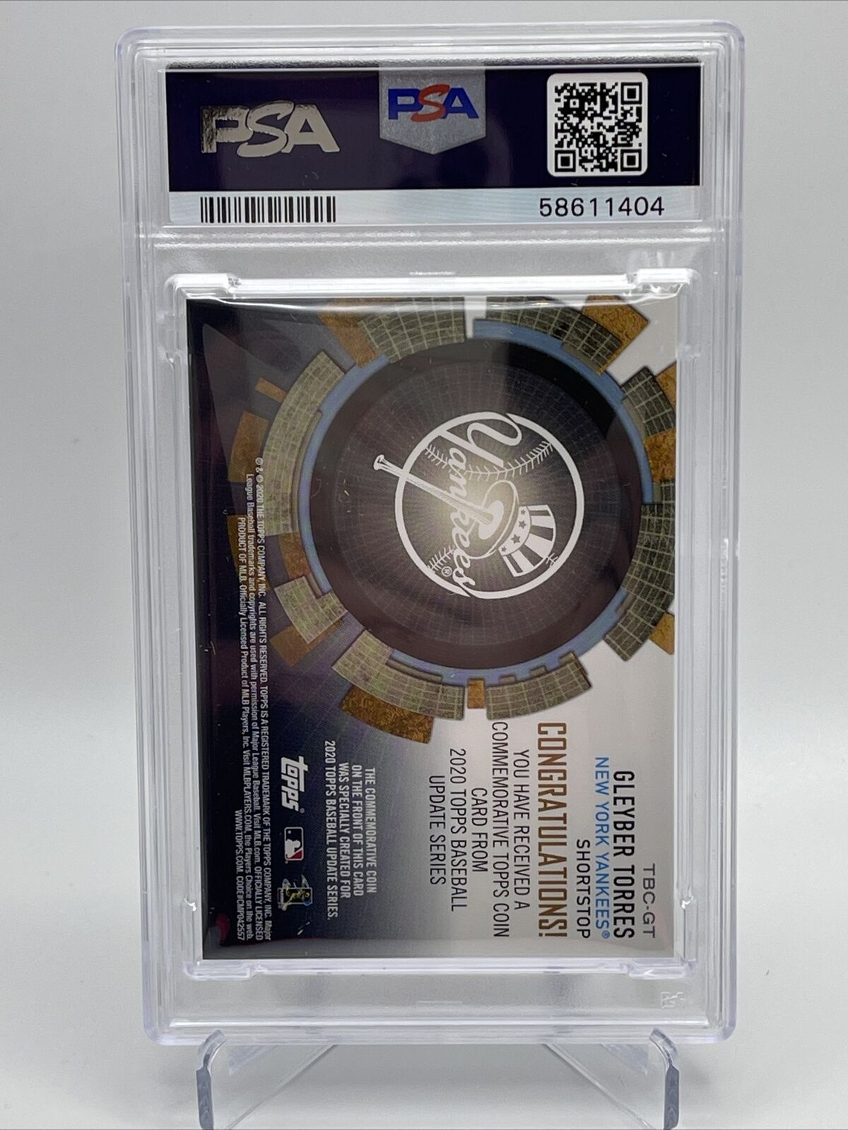 2020 Topps Update Coin Cards Relics Gleyber Torres Baseball Card #TBCGT PSA 10