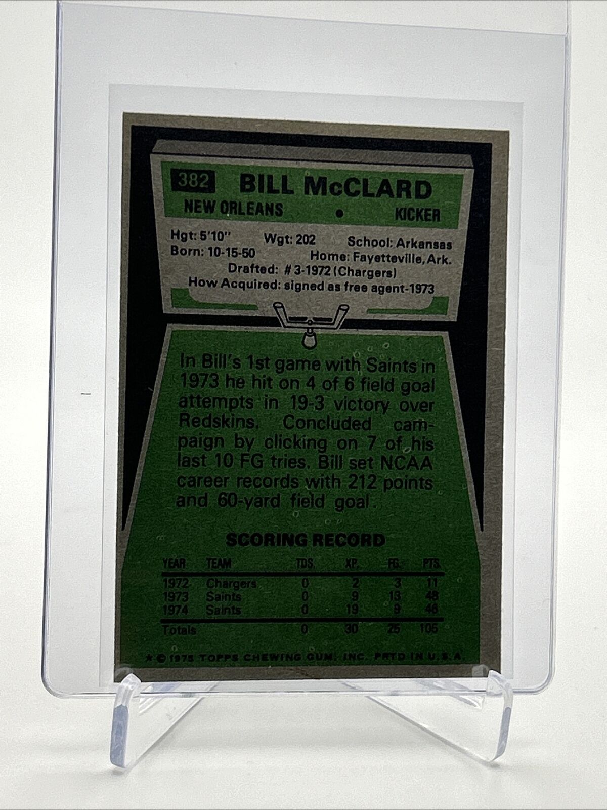 1975 Topps Bill McClard Football Card #382 NM Quality FREE SHIPPING