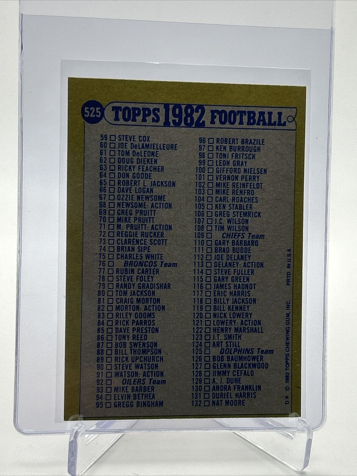 1982 Topps Checklist: 1-132 Football Card #525 NM-MT FREE SHIPPING