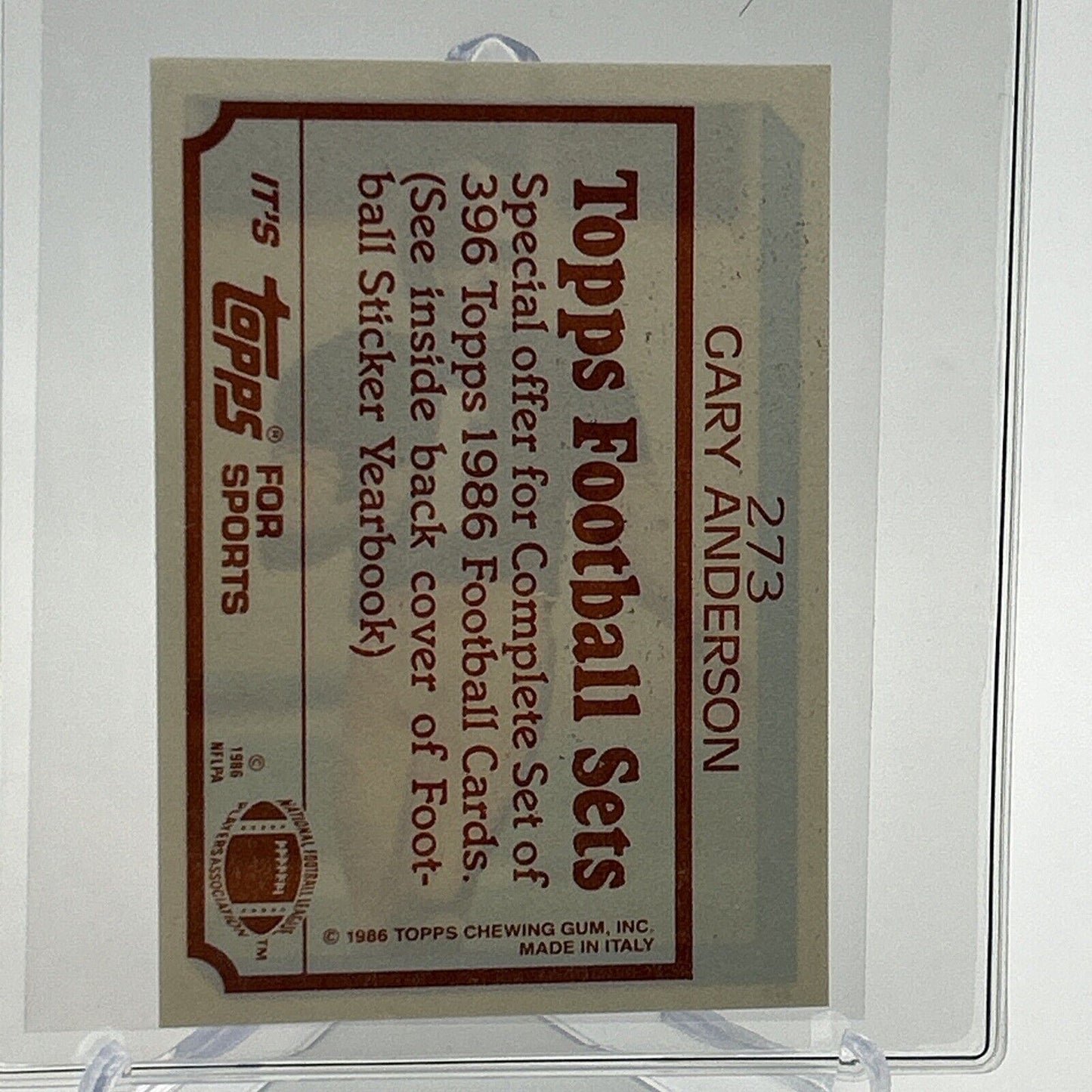 1986 Topps Gary Anderson Football Sticker Card #273 NM-MT FREE SHIPPING