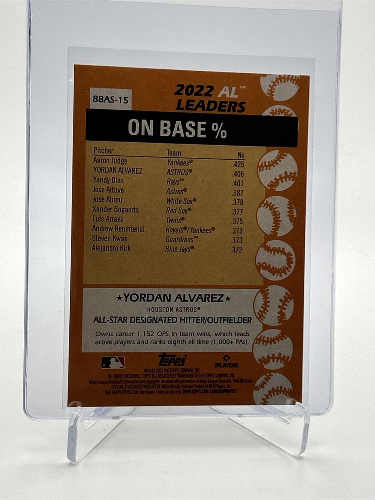 2023 Topps 1988 Topps All-Star 35th Yordan Alvarez Card #88AS-15 FREE SHIPPING