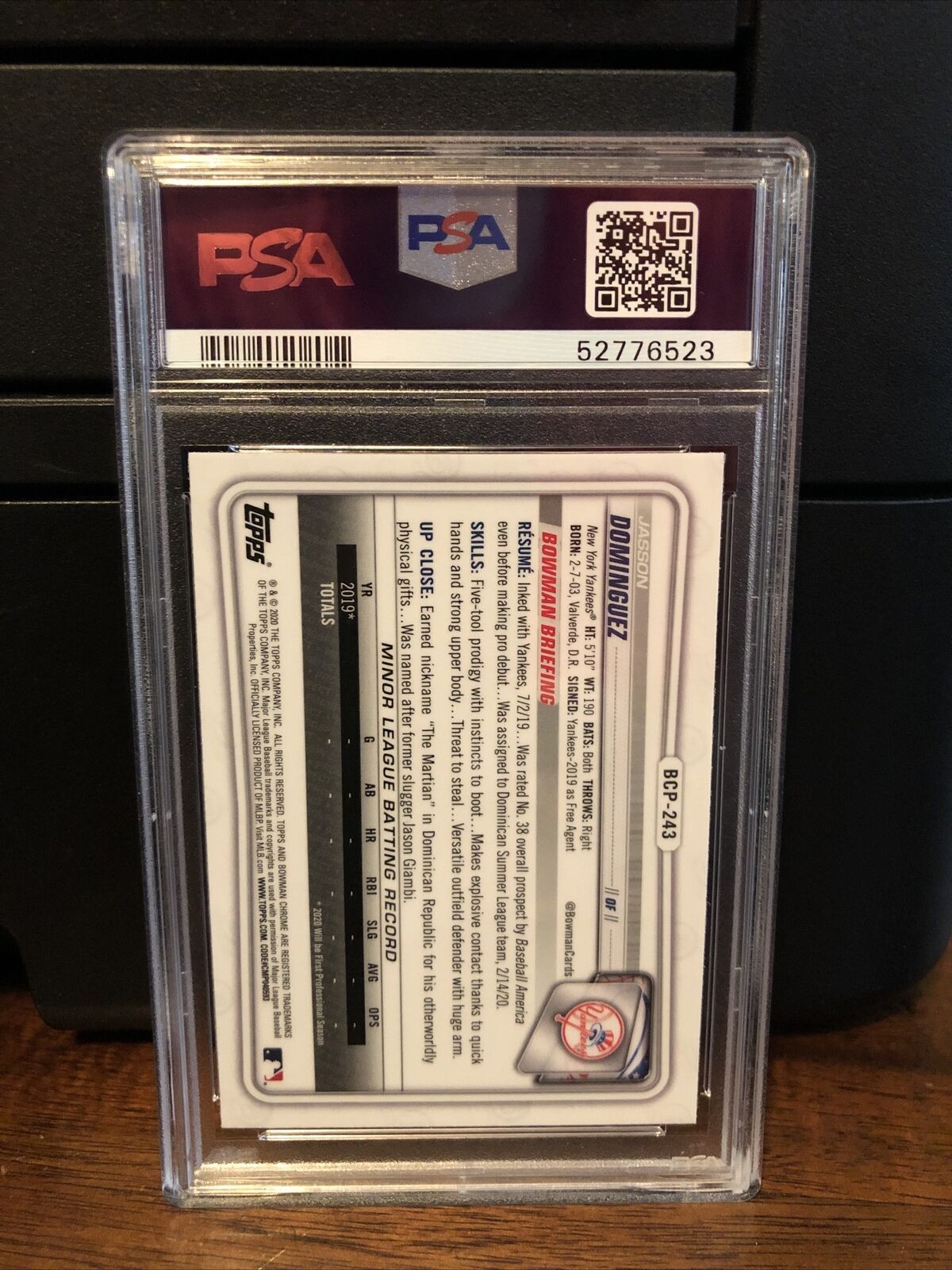 2020 Bowman Chrome Prospects Mega Box Jasson Dominguez Card #BCP243 PSA 10