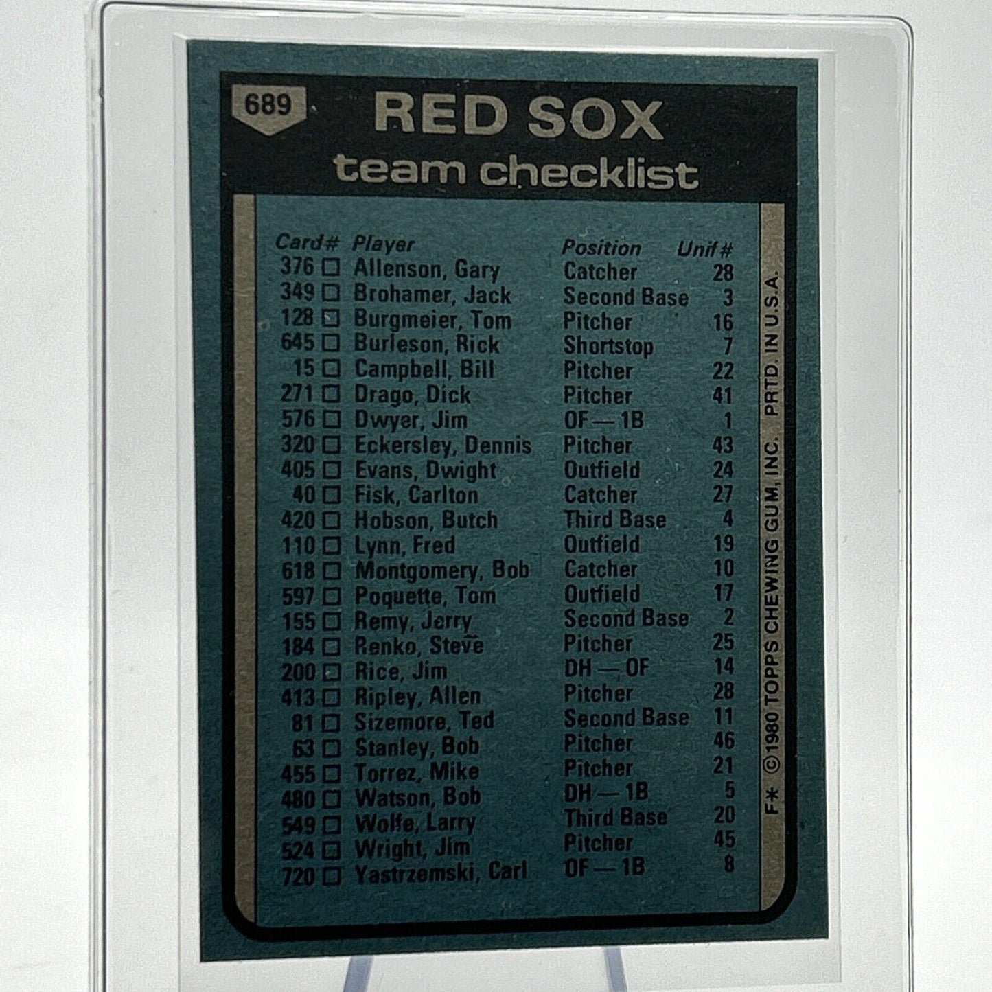 1980 Topps Don Zimmer Checklist Baseball Card #689 NM-Mint FREE SHIPPING