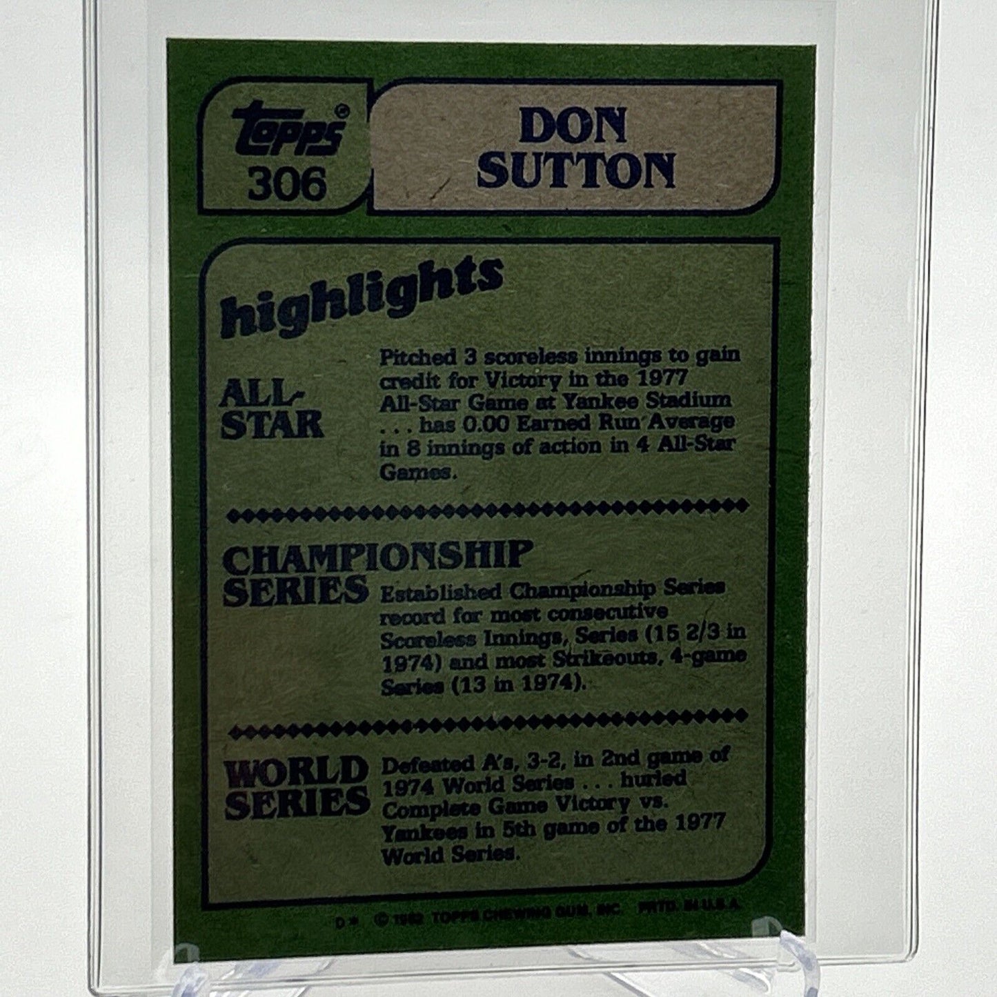 1982 Topps Don Sutton Baseball Card #306 NM-Mint FREE SHIPPING