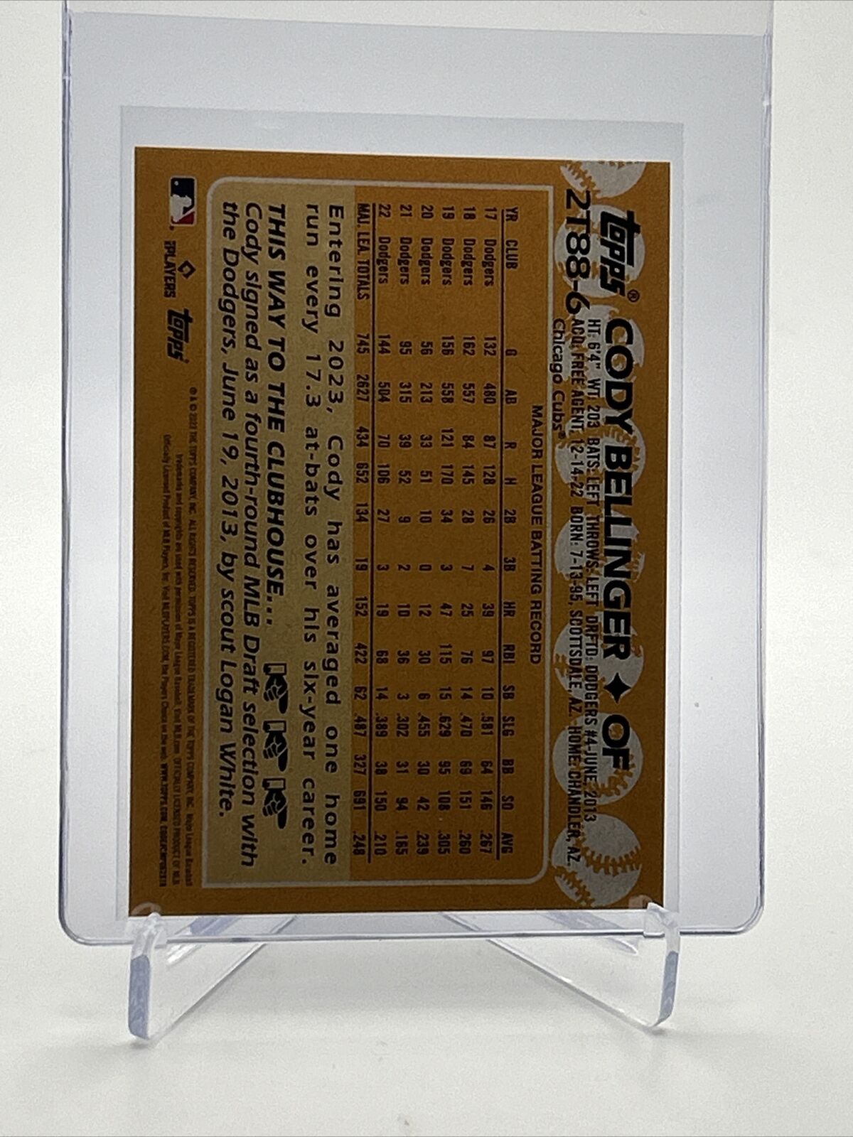 2023 Topps 1988 Topps 35th Cody Bellinger Baseball Card #2T88-6 FREE SHIPPING