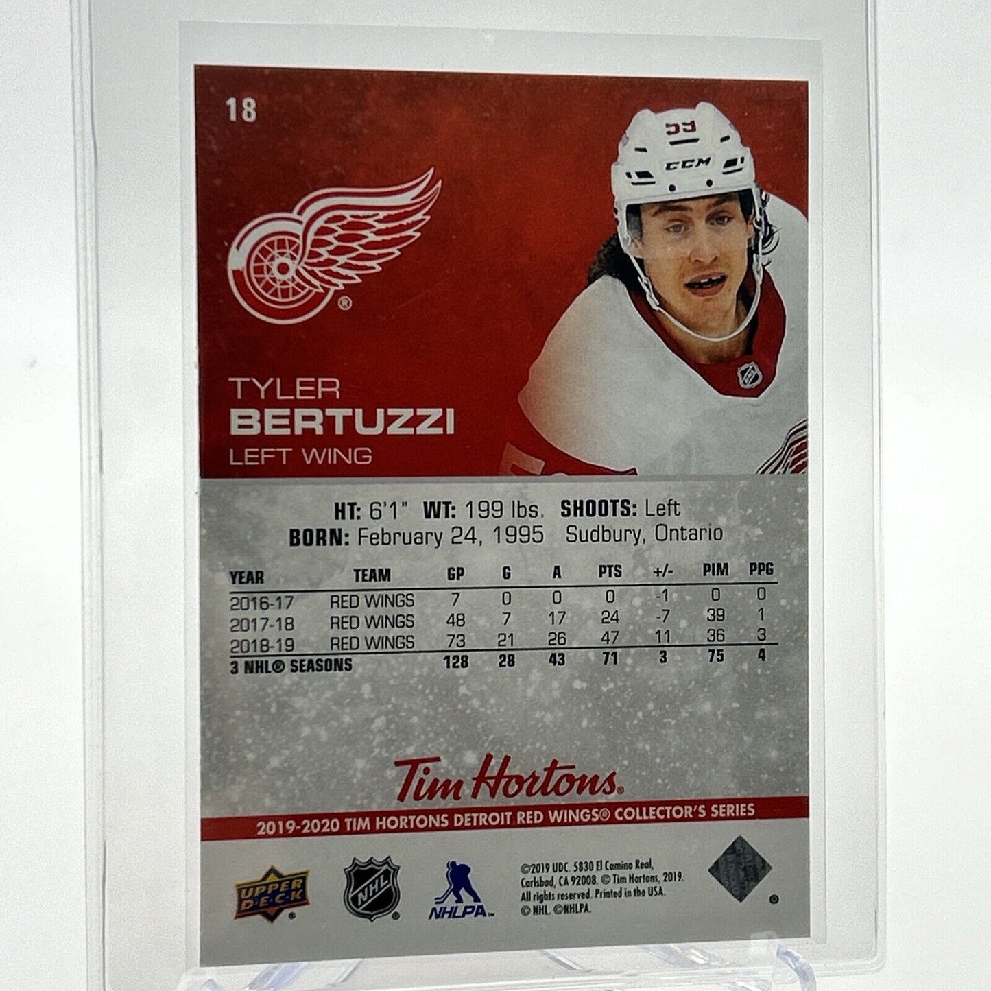 2019-20 Upper Deck Tim Hortons Tyler Bertuzzi Hockey Card #18 Mint FREE SHIPPING