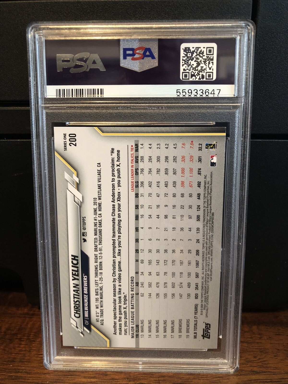 2020 Topps 582 Montgomery Club Set Christian Yelich Baseball Card #200 PSA 10